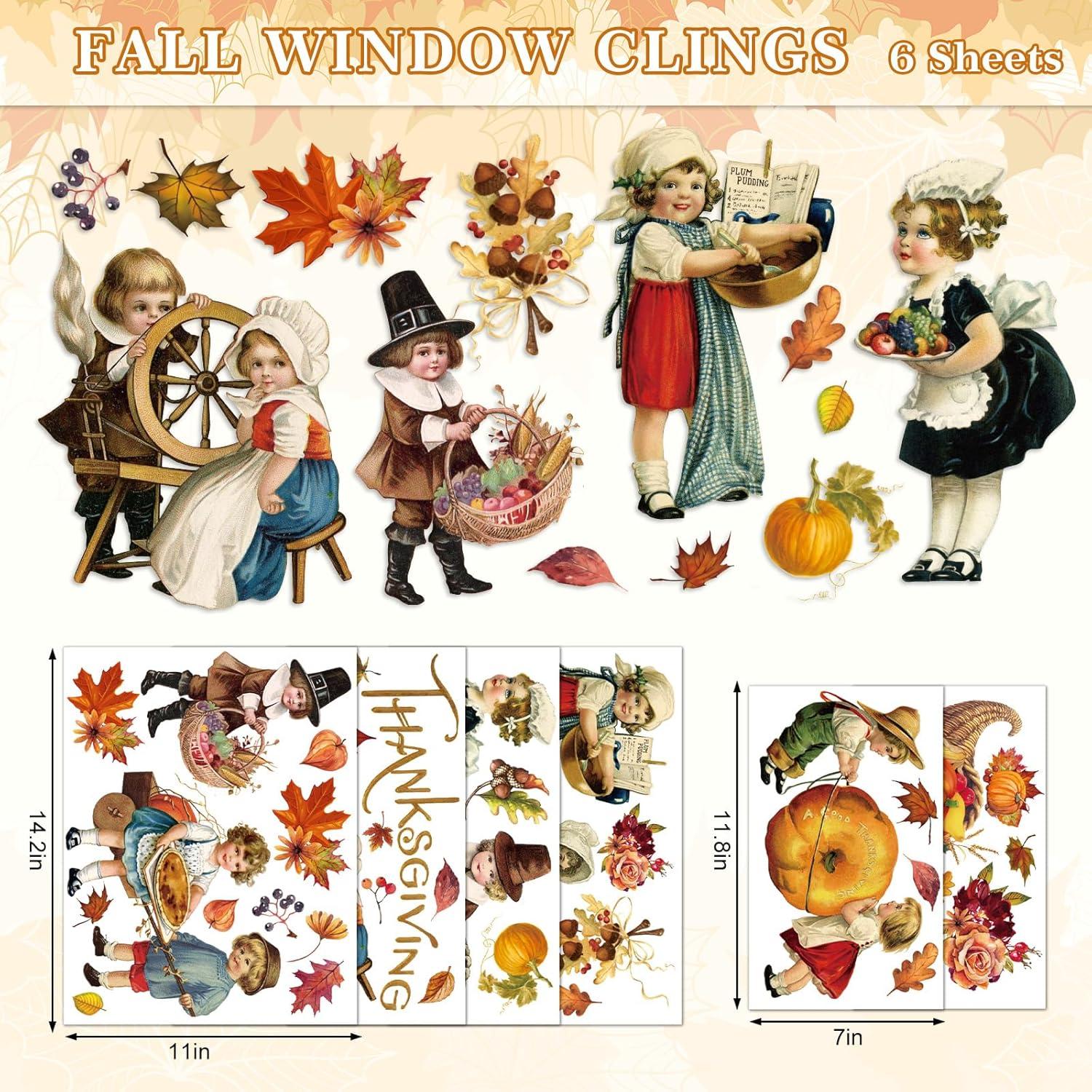 imageWhaline 6 Sheet Halloween Window Clings Black Orange Evil Scarecrow Pumpkin Truck Reusable Window Decals for Home Office School Glass DecorThanksgiving