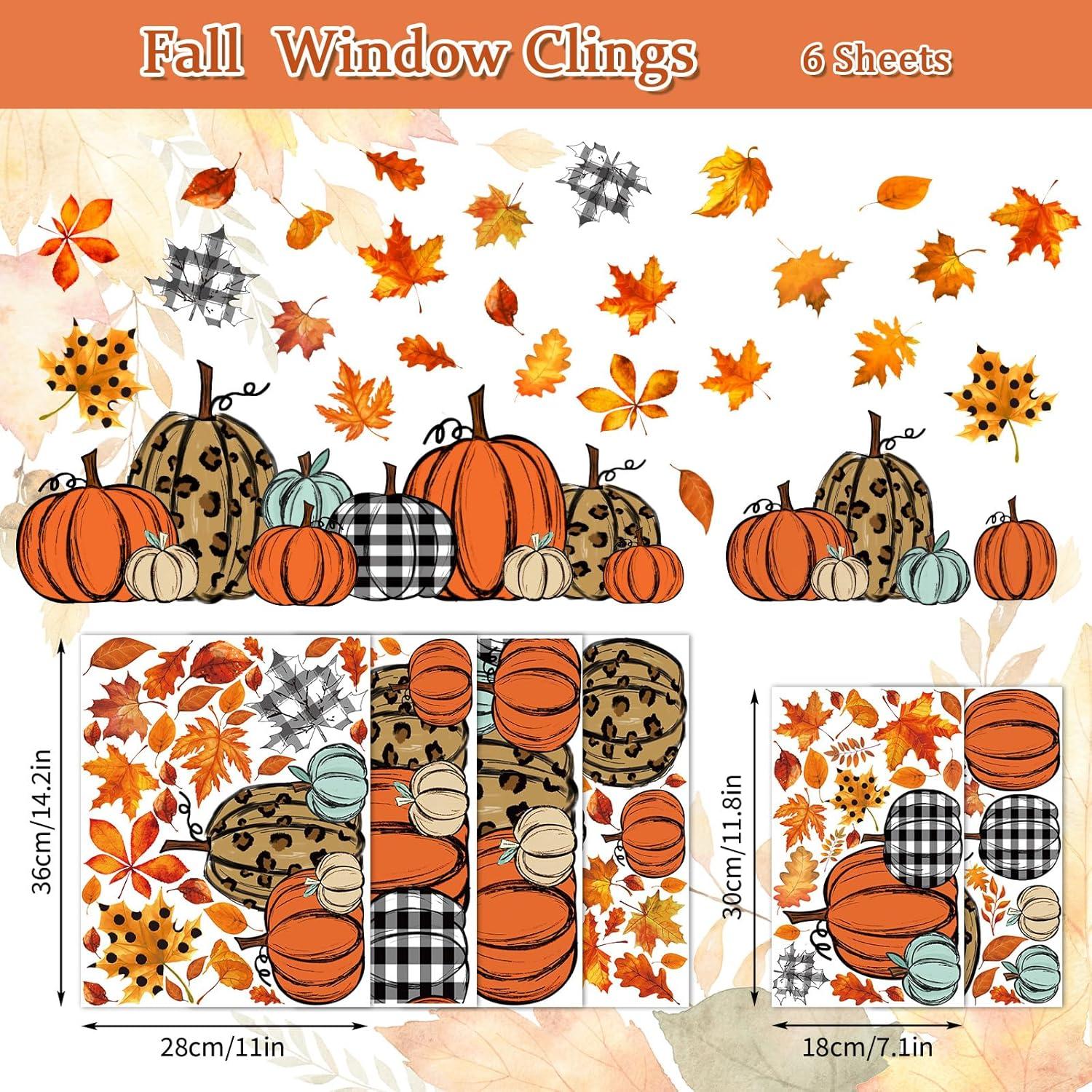 imageWhaline 6 Sheet Halloween Window Clings Black Orange Pumpkin Bat Reusable Window Decals for Haunted Party House Office School Home Glass DecorFall