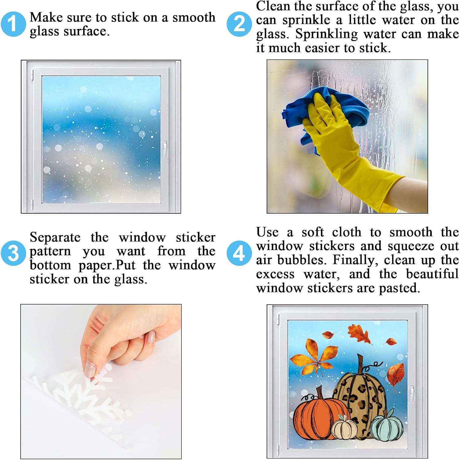 imageWhaline 6 Sheet Halloween Window Clings Black Orange Pumpkin Bat Reusable Window Decals for Haunted Party House Office School Home Glass DecorFall