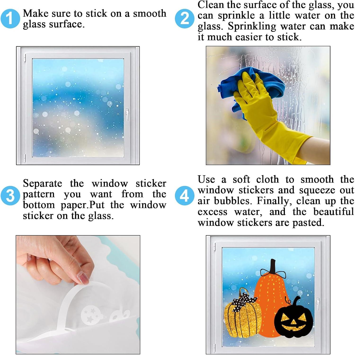 imageWhaline 6 Sheet Halloween Window Clings Black Orange Pumpkin Bat Reusable Window Decals for Haunted Party House Office School Home Glass DecorHalloween