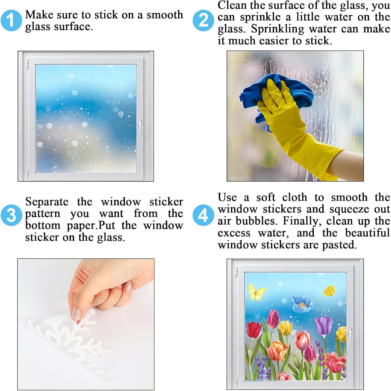 imageWhaline 6 Sheets Fall Floral Window Clings Watercolor Maple Leaves Sunflowers Window Decals DoubleSided Reusable Windows Stickers for Autumn Harvest Home School Office Thanksgiving Party SuppliesSpring Tulip