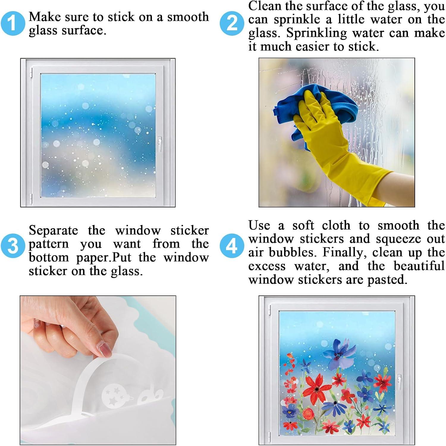 imageWhaline 6 Sheets Fall Floral Window Clings Watercolor Maple Leaves Sunflowers Window Decals DoubleSided Reusable Windows Stickers for Autumn Harvest Home School Office Thanksgiving Party SuppliesPatriotic