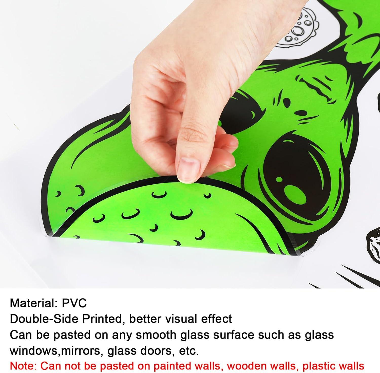 imageWhaline 6 Sheets Halloween Alien Window Clings Large Size Green Alien Flying Saucer UFO Theme Window Decals DoubleSided Removable for Halloween Decor Party SuppliesCute Alien