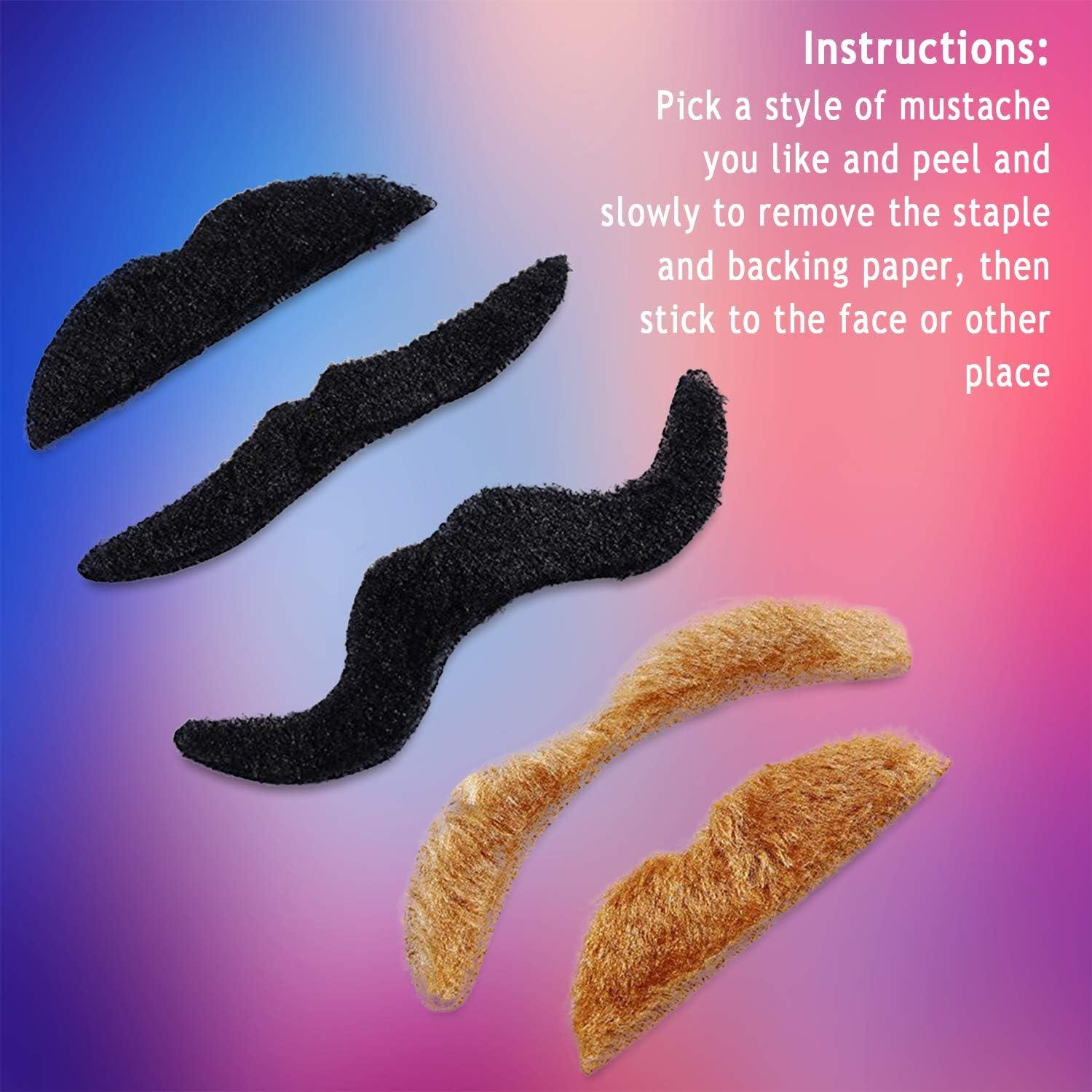 imageWhaline 60 Pieces Fake Mustache Self Adhesive Mustaches Halloween Costume Novelty Beard Realistic Stick for Party Supplies Birthday Party Costume Mexican Masquerade Performance 3 Color