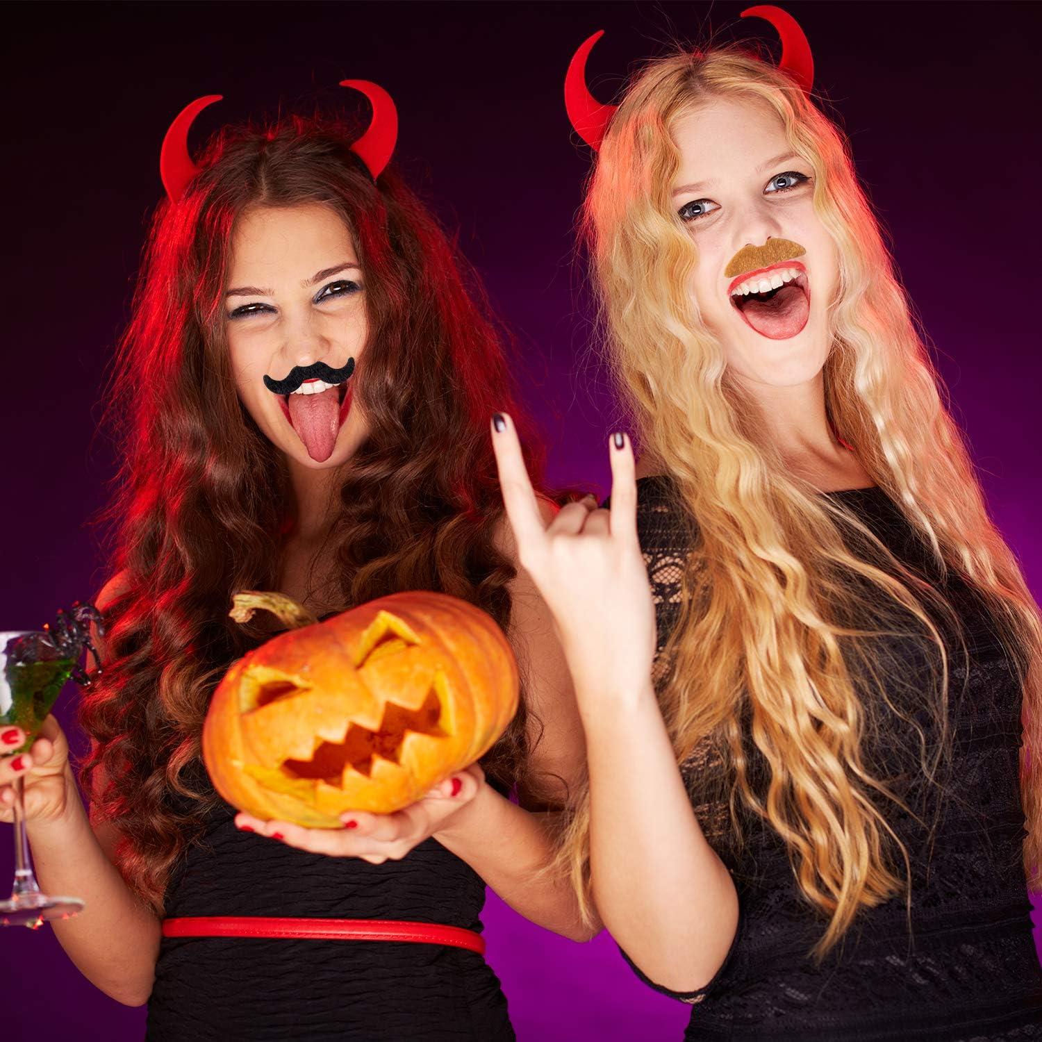 imageWhaline 60 Pieces Fake Mustache Self Adhesive Mustaches Halloween Costume Novelty Beard Realistic Stick for Party Supplies Birthday Party Costume Mexican Masquerade Performance 3 Color