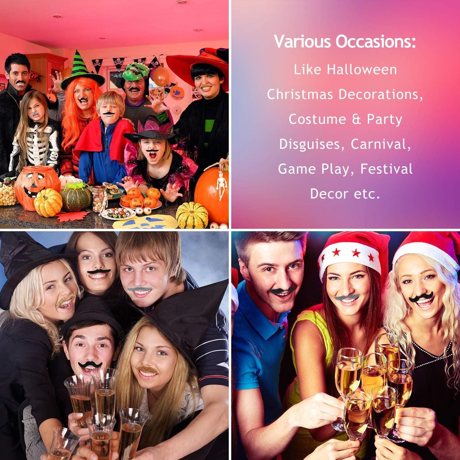 imageWhaline 60 Pieces Fake Mustache Self Adhesive Mustaches Halloween Costume Novelty Beard Realistic Stick for Party Supplies Birthday Party Costume Mexican Masquerade Performance 3 Color