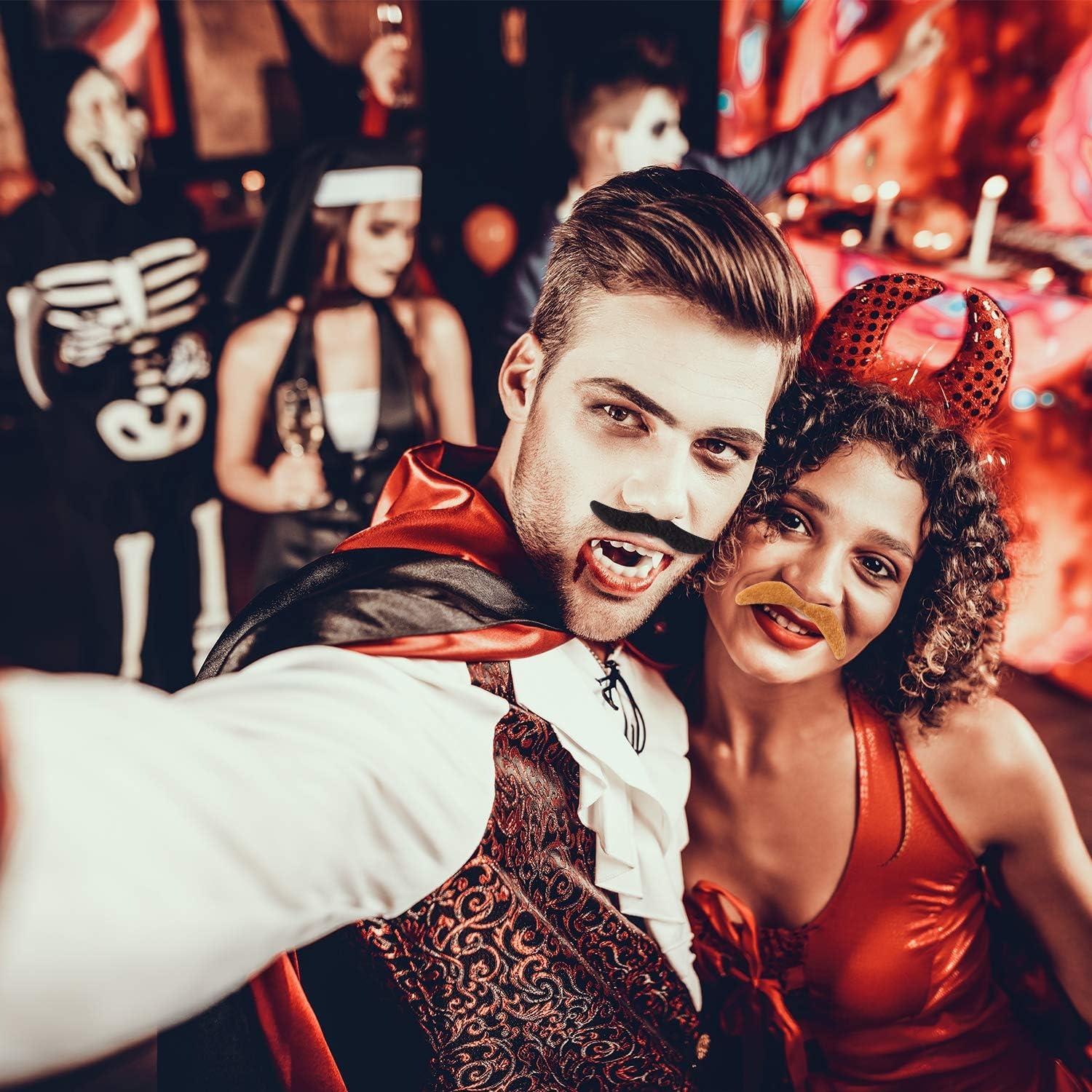 imageWhaline 60 Pieces Fake Mustache Self Adhesive Mustaches Halloween Costume Novelty Beard Realistic Stick for Party Supplies Birthday Party Costume Mexican Masquerade Performance 3 Color