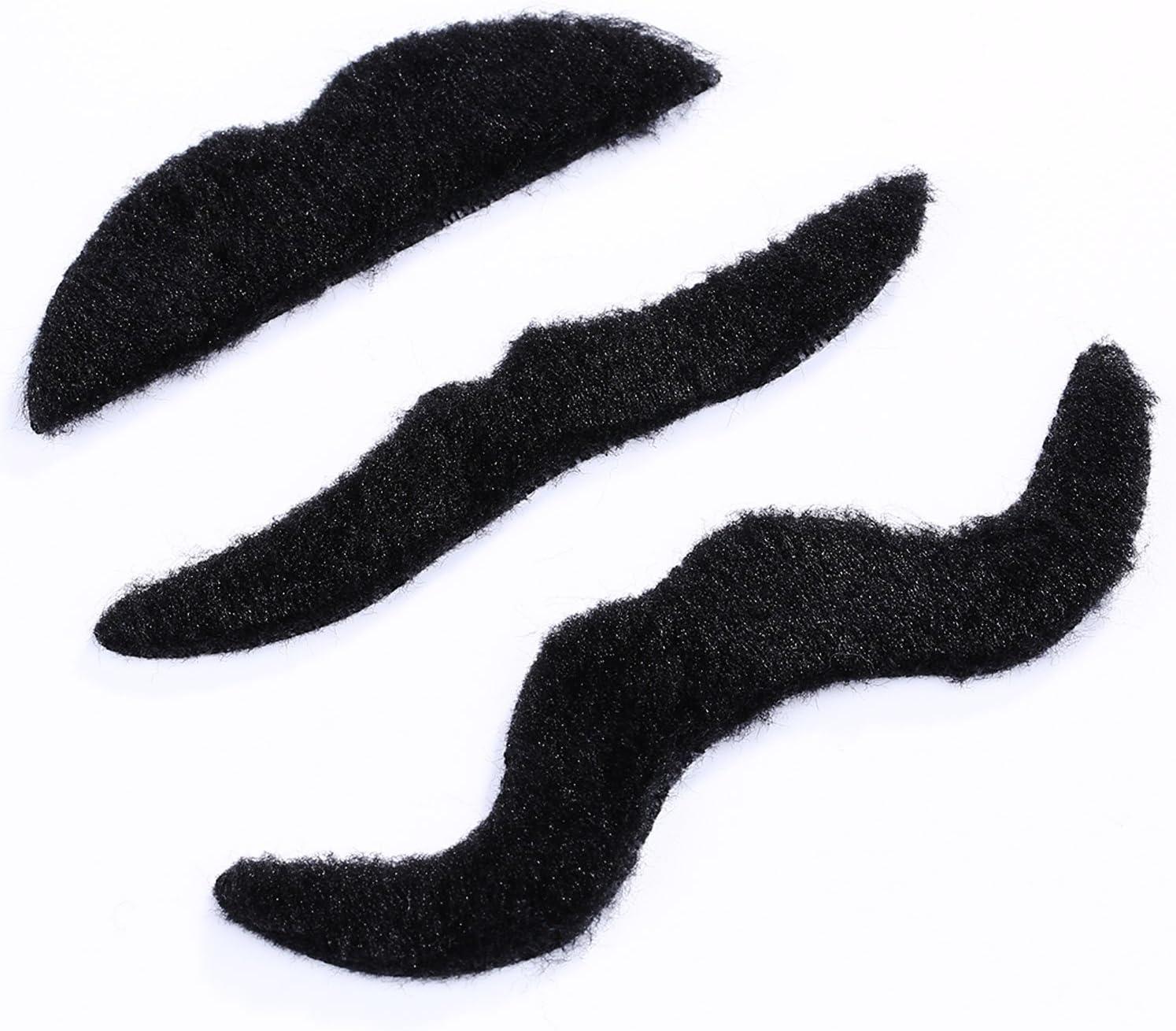 imageWhaline 60Pcs Fake Mustache Self Adhesive Mustaches Beard Realistic Stick for Halloween Costume Masquerade PerformanceBlack