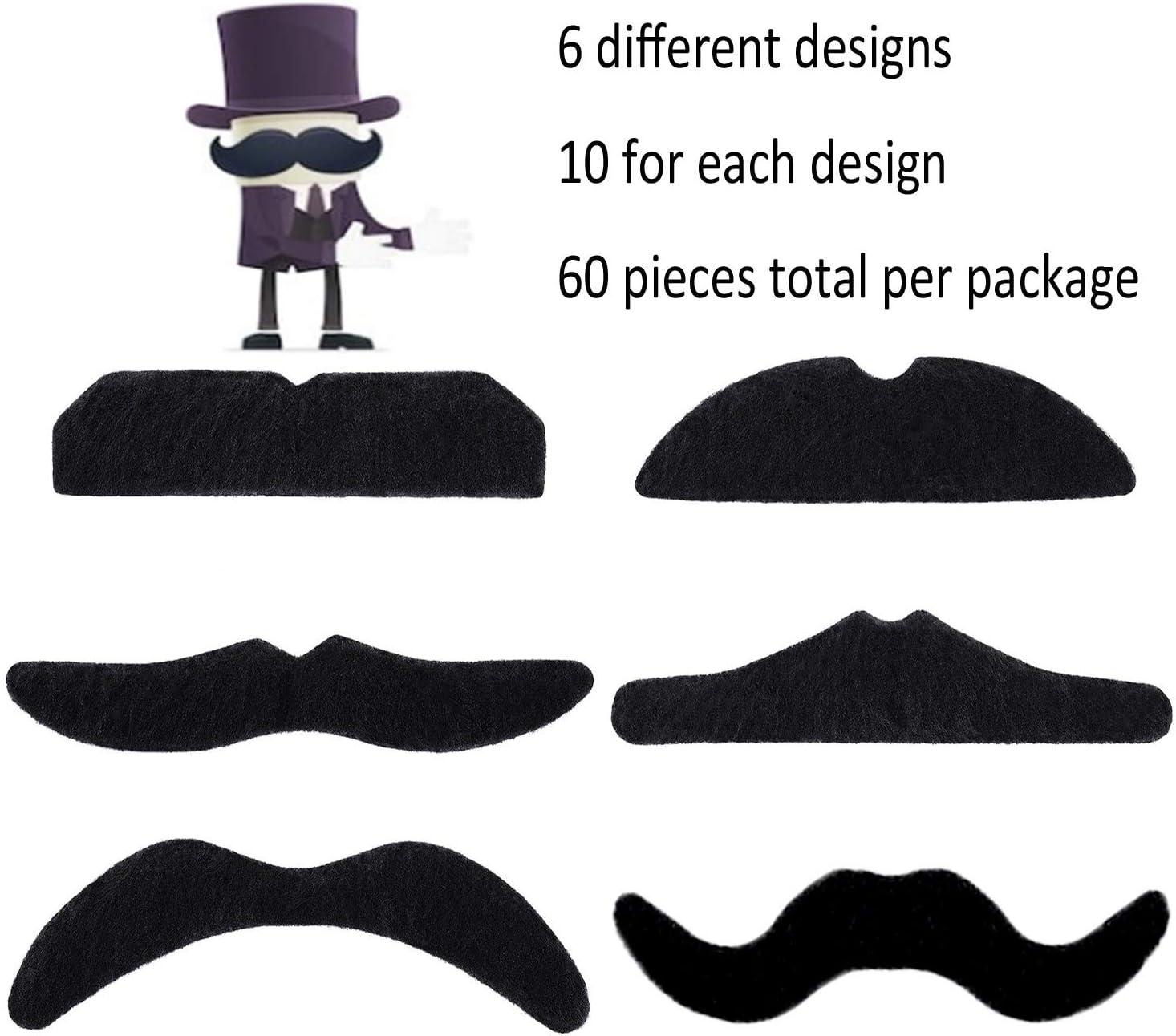 imageWhaline 60Pcs Fake Mustache Self Adhesive Mustaches Beard Realistic Stick for Halloween Costume Masquerade PerformanceBlack