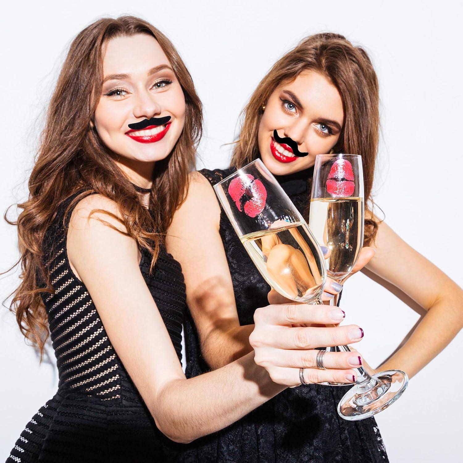 imageWhaline 60Pcs Fake Mustache Self Adhesive Mustaches Beard Realistic Stick for Halloween Costume Masquerade PerformanceBlack