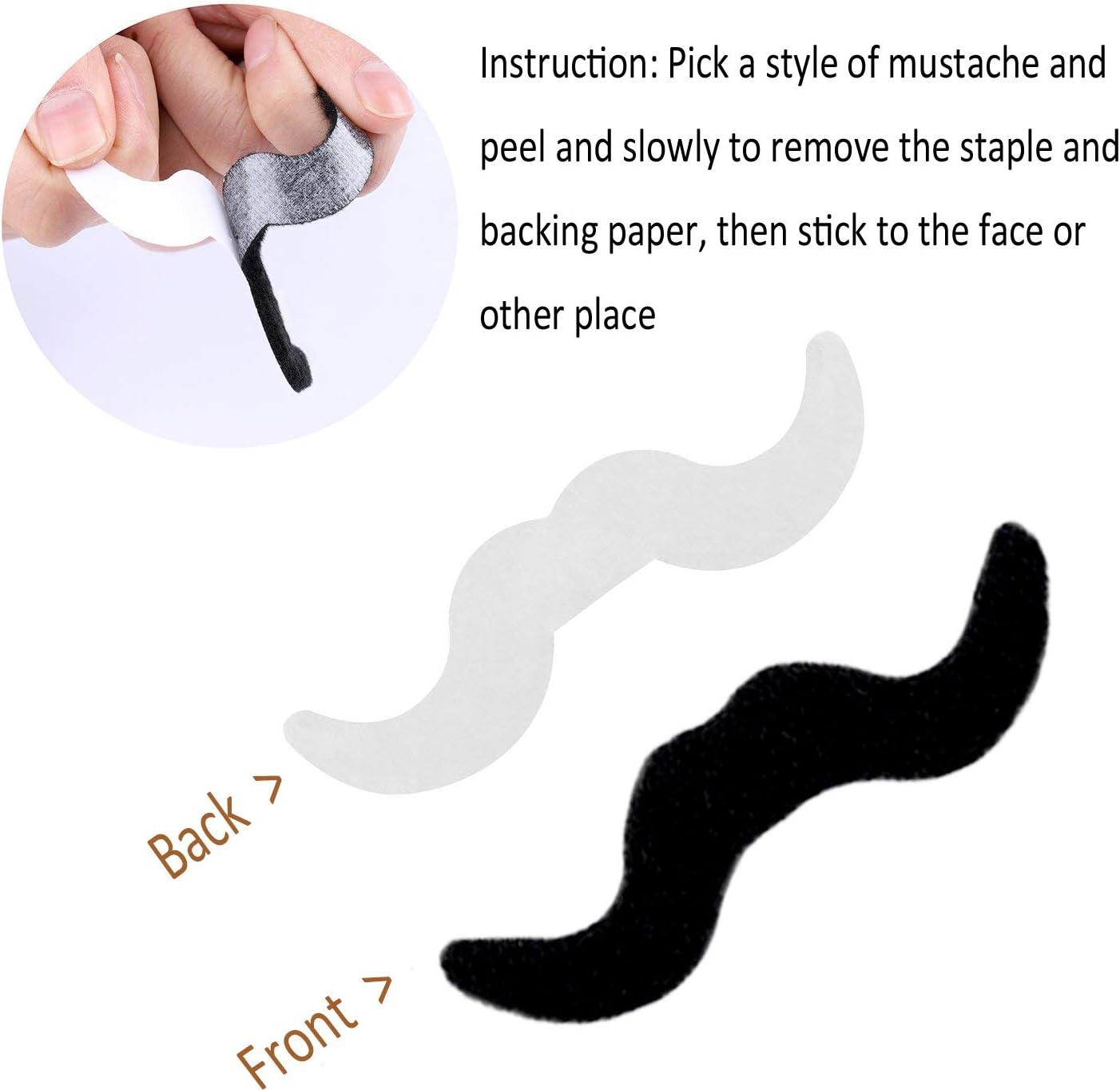 imageWhaline 60Pcs Fake Mustache Self Adhesive Mustaches Beard Realistic Stick for Halloween Costume Masquerade PerformanceBlack