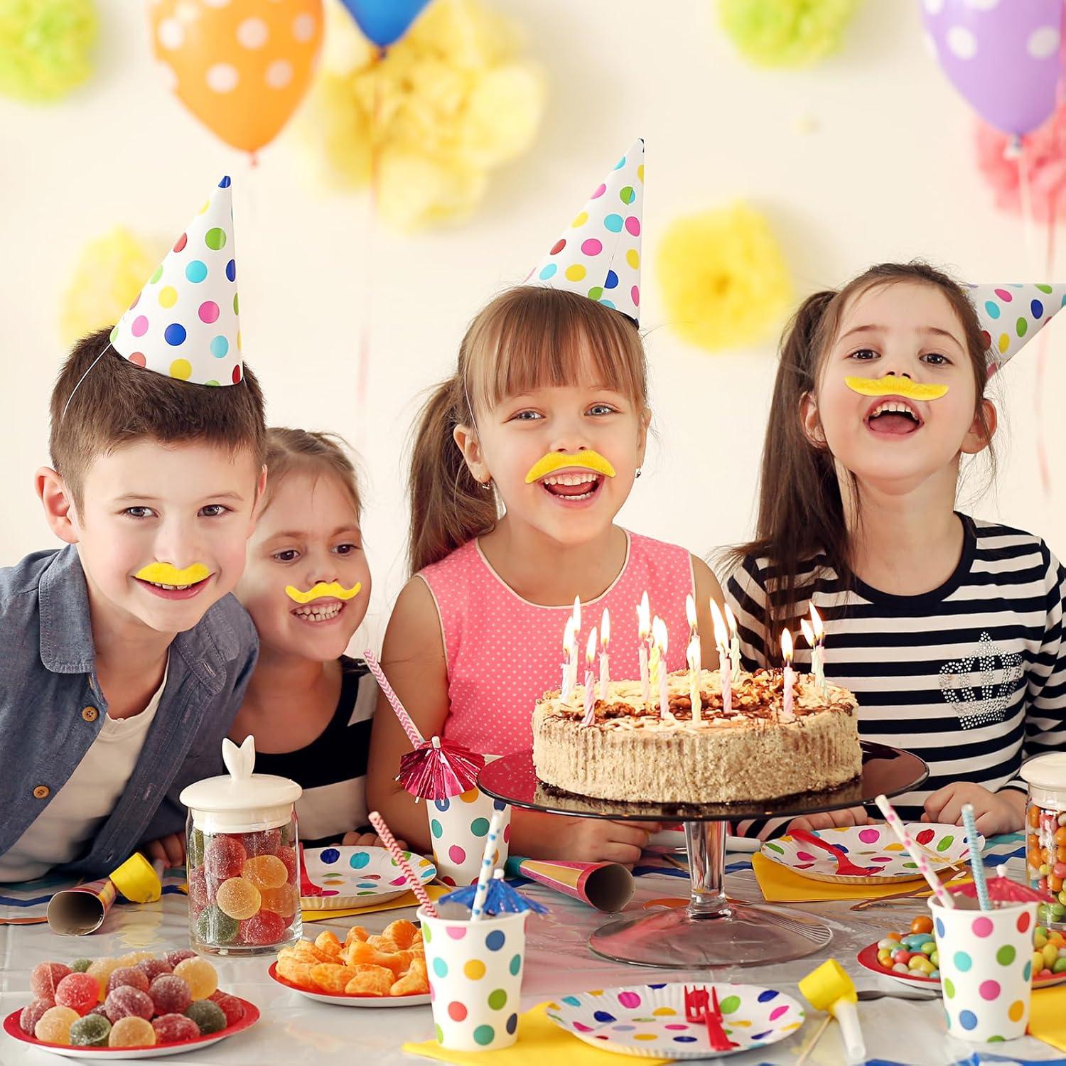 imageWhaline 60Pcs Fake Mustache Self Adhesive Mustaches Beard Realistic Stick for Halloween Costume Masquerade PerformanceYellow