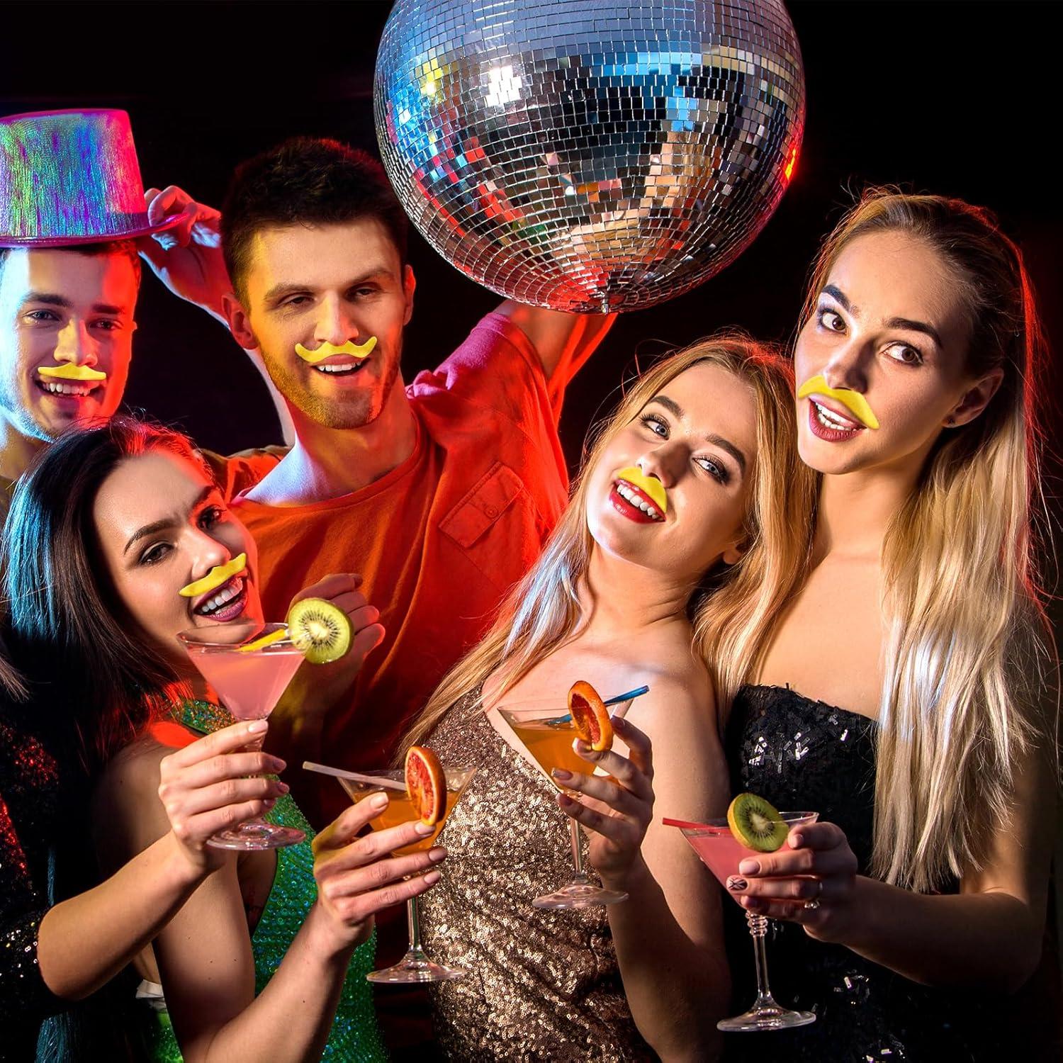 imageWhaline 60Pcs Fake Mustache Self Adhesive Mustaches Beard Realistic Stick for Halloween Costume Masquerade PerformanceYellow