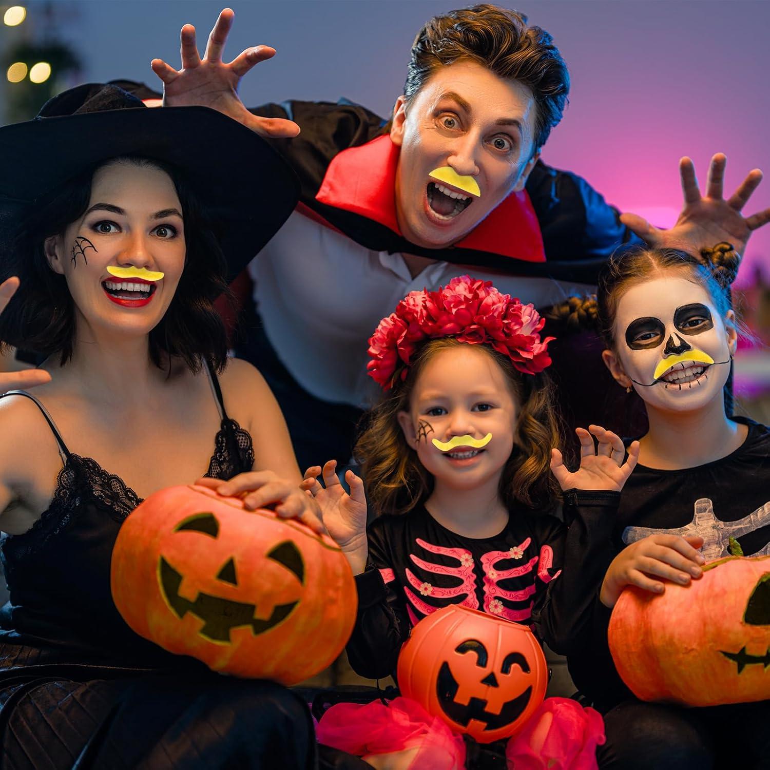 imageWhaline 60Pcs Fake Mustache Self Adhesive Mustaches Beard Realistic Stick for Halloween Costume Masquerade PerformanceYellow