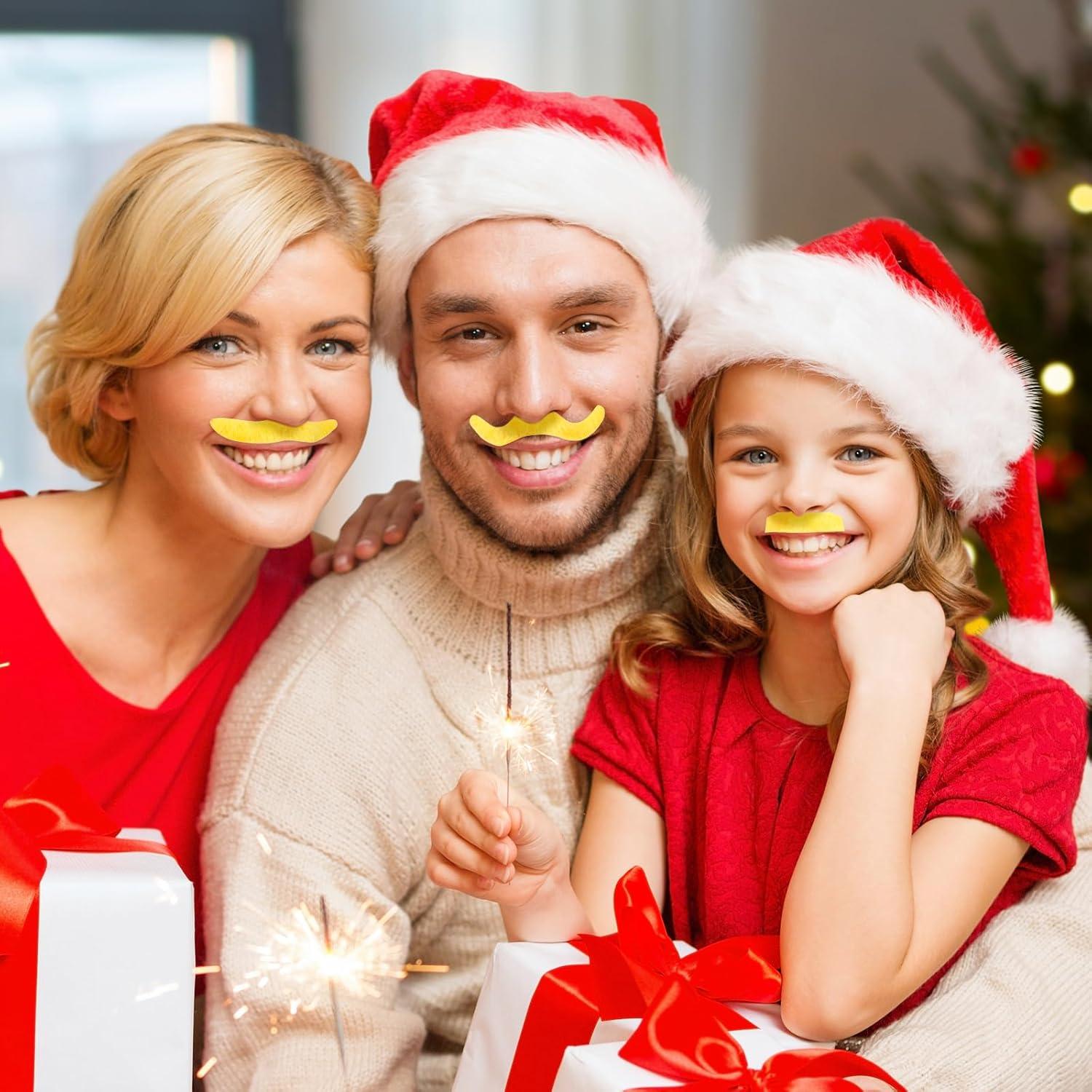 imageWhaline 60Pcs Fake Mustache Self Adhesive Mustaches Beard Realistic Stick for Halloween Costume Masquerade PerformanceYellow