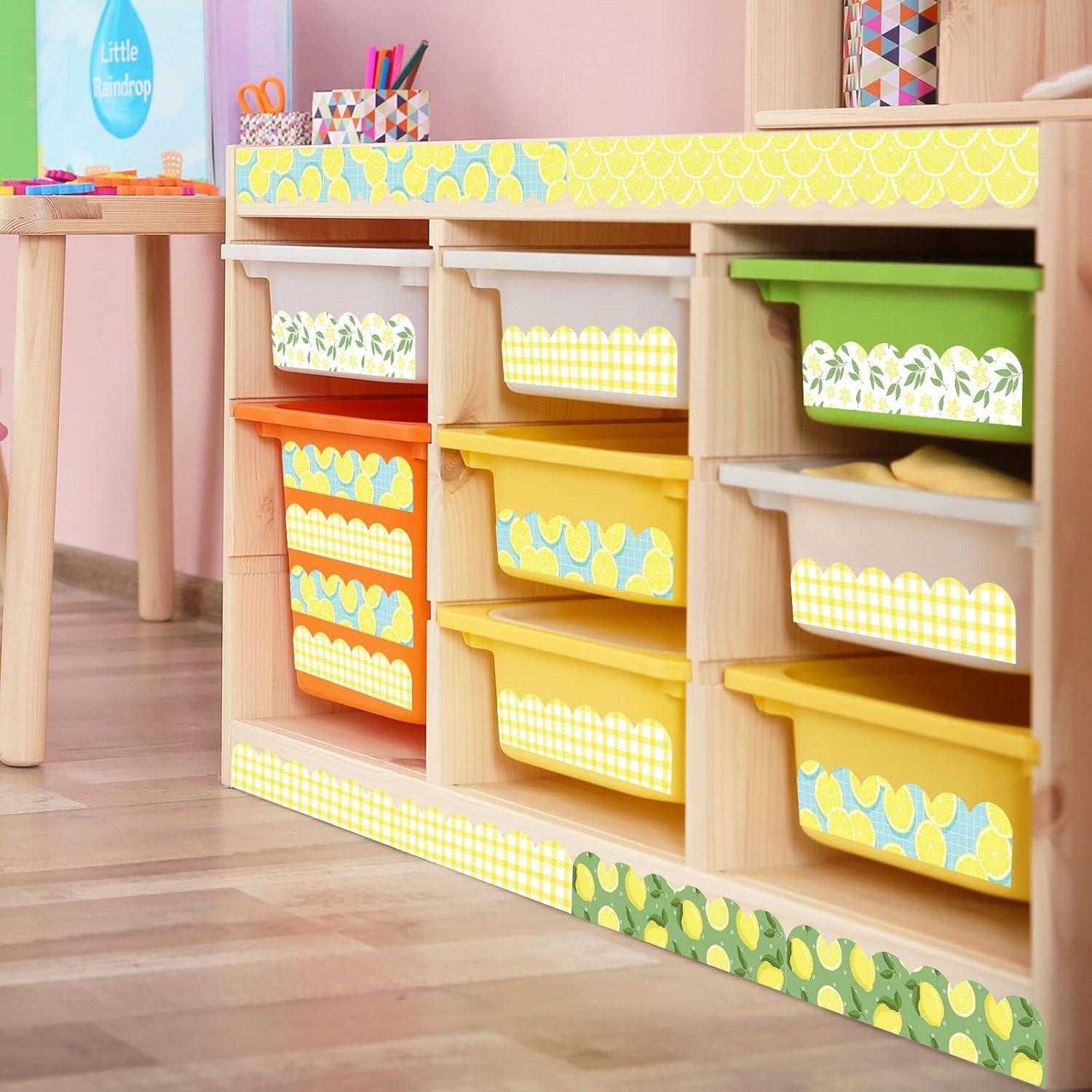 imageWhaline 69 Feet Summer Lemon Bulletin Board Borders Lemon Decorative Trim Border in 5 Designs SelfAdhesive Lemon Trim Blackboard Border Classroom Back to School Decorations 60Pcs