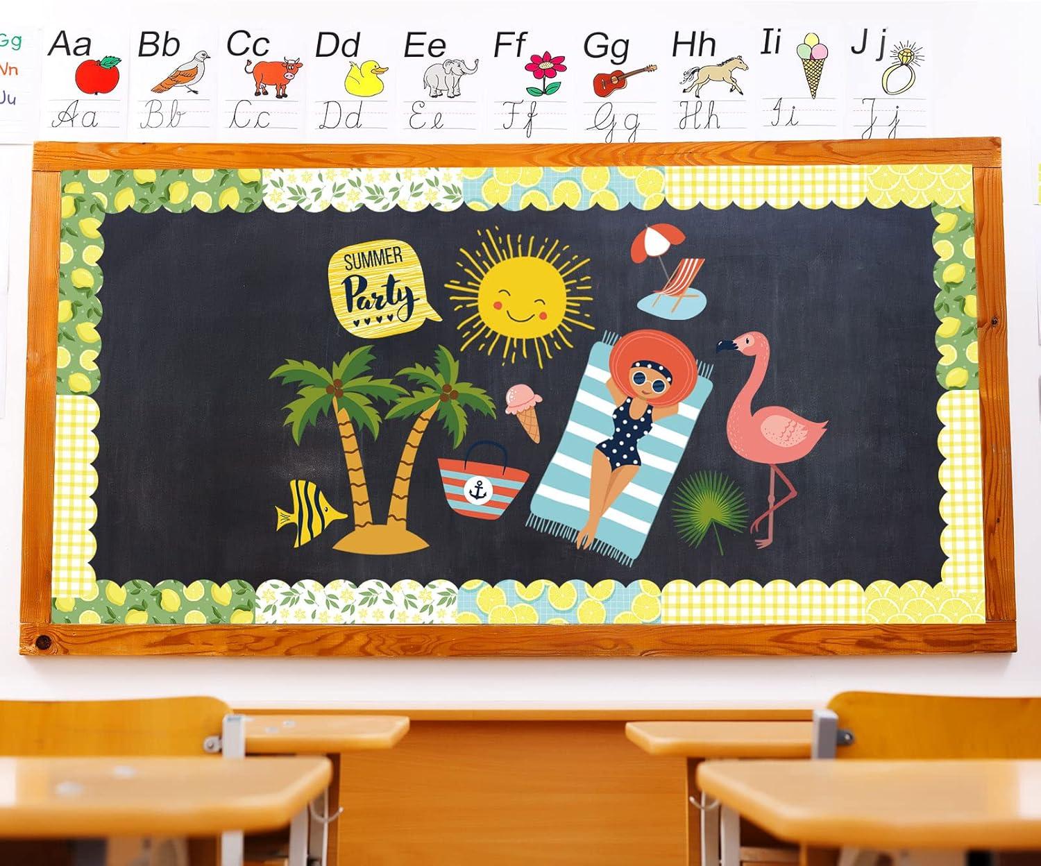 imageWhaline 69 Feet Summer Lemon Bulletin Board Borders Lemon Decorative Trim Border in 5 Designs SelfAdhesive Lemon Trim Blackboard Border Classroom Back to School Decorations 60Pcs