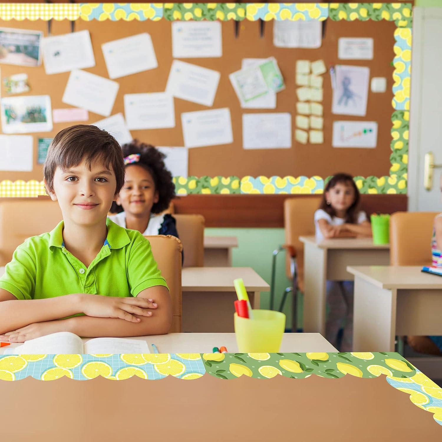 imageWhaline 69 Feet Summer Lemon Bulletin Board Borders Lemon Decorative Trim Border in 5 Designs SelfAdhesive Lemon Trim Blackboard Border Classroom Back to School Decorations 60Pcs