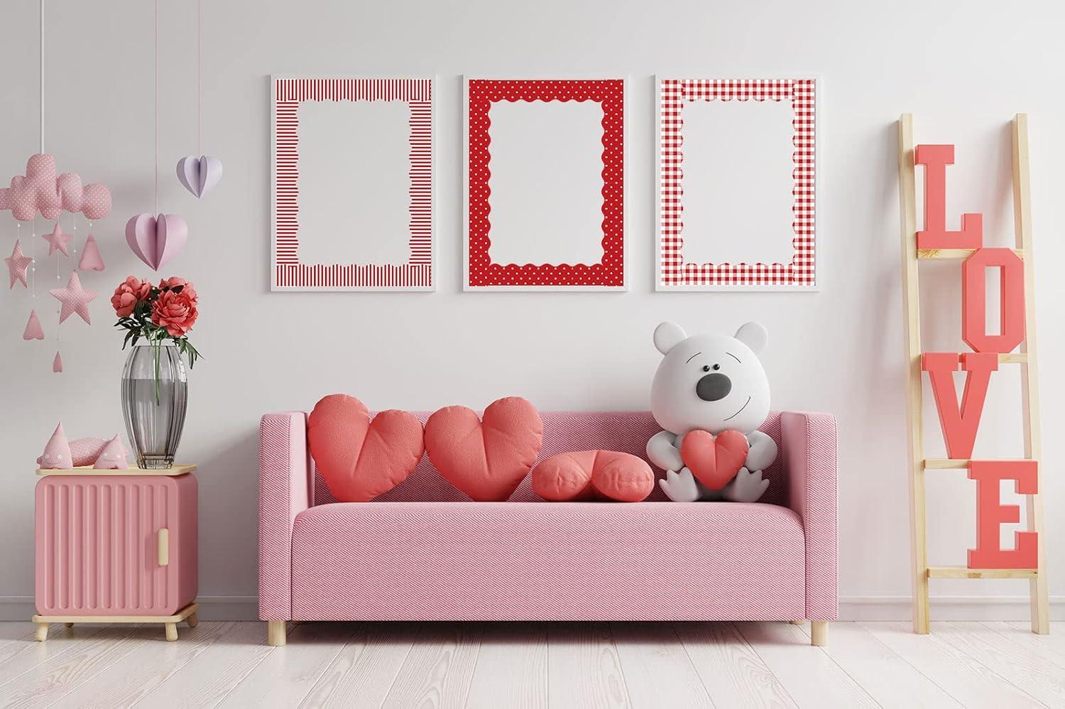 imageWhaline 69 Feet Valentines Day Bulletin Board Borders 5 Styles 60 Pieces Rolled Border Scalloped Border Heart Plaid Spot Stripe Red Bulletin Board Stickers for Decoration Party Home OfficeRed