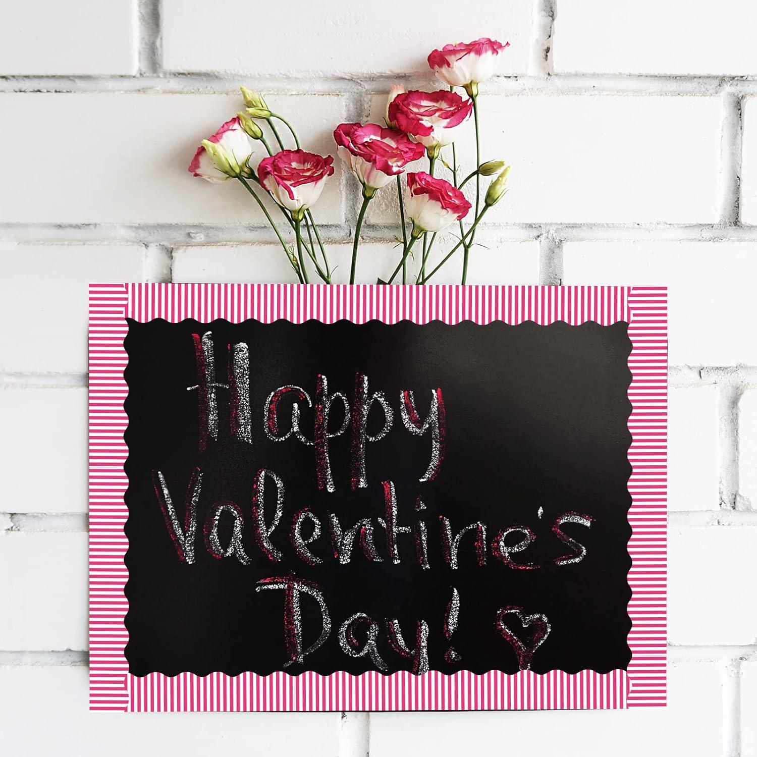 imageWhaline 69 Feet Valentines Day Bulletin Board Borders 5 Styles 60 Pieces Rolled Border Scalloped Border Heart Plaid Spot Stripe Red Bulletin Board Stickers for Decoration Party Home OfficeRose Pink