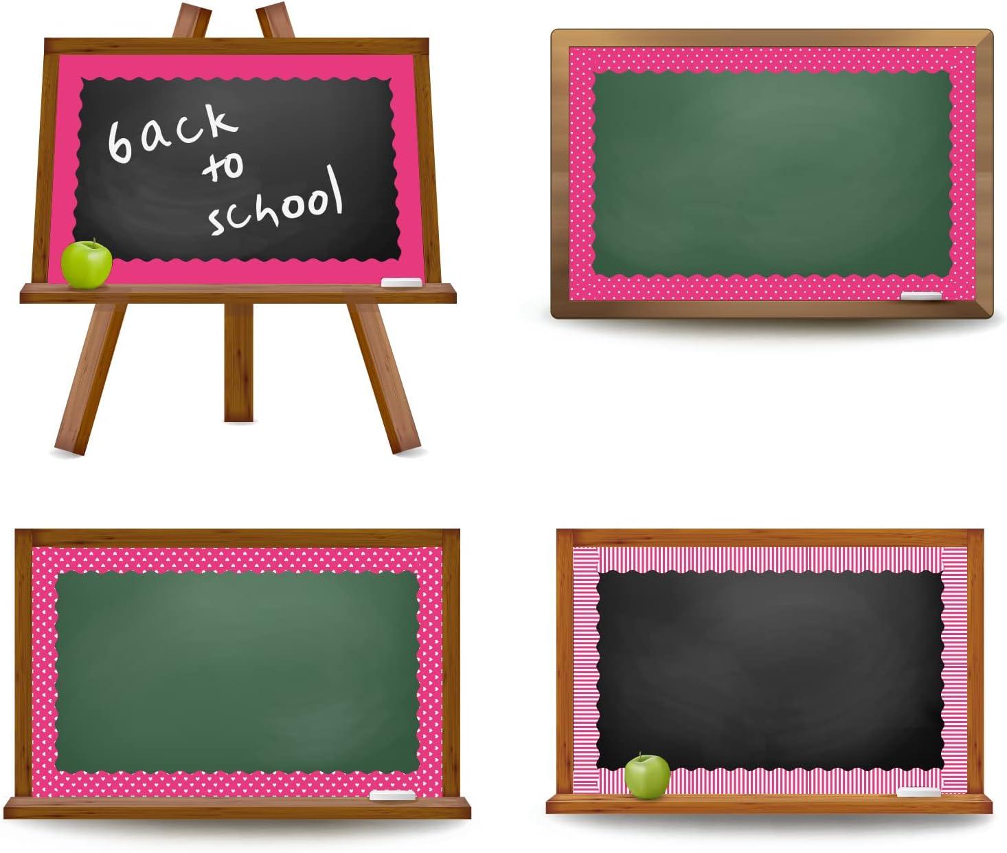 imageWhaline 69 Feet Valentines Day Bulletin Board Borders 5 Styles 60 Pieces Rolled Border Scalloped Border Heart Plaid Spot Stripe Red Bulletin Board Stickers for Decoration Party Home OfficeRose Pink