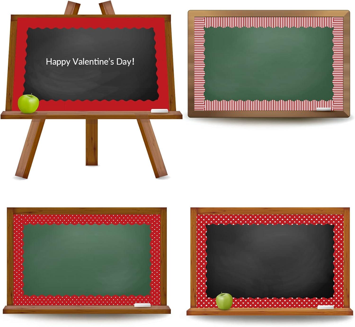 imageWhaline 69 Feet Valentines Day Bulletin Board Borders 5 Styles 60 Pieces Rolled Border Scalloped Border Heart Plaid Spot Stripe Red Bulletin Board Stickers for Decoration Party Home OfficeRed