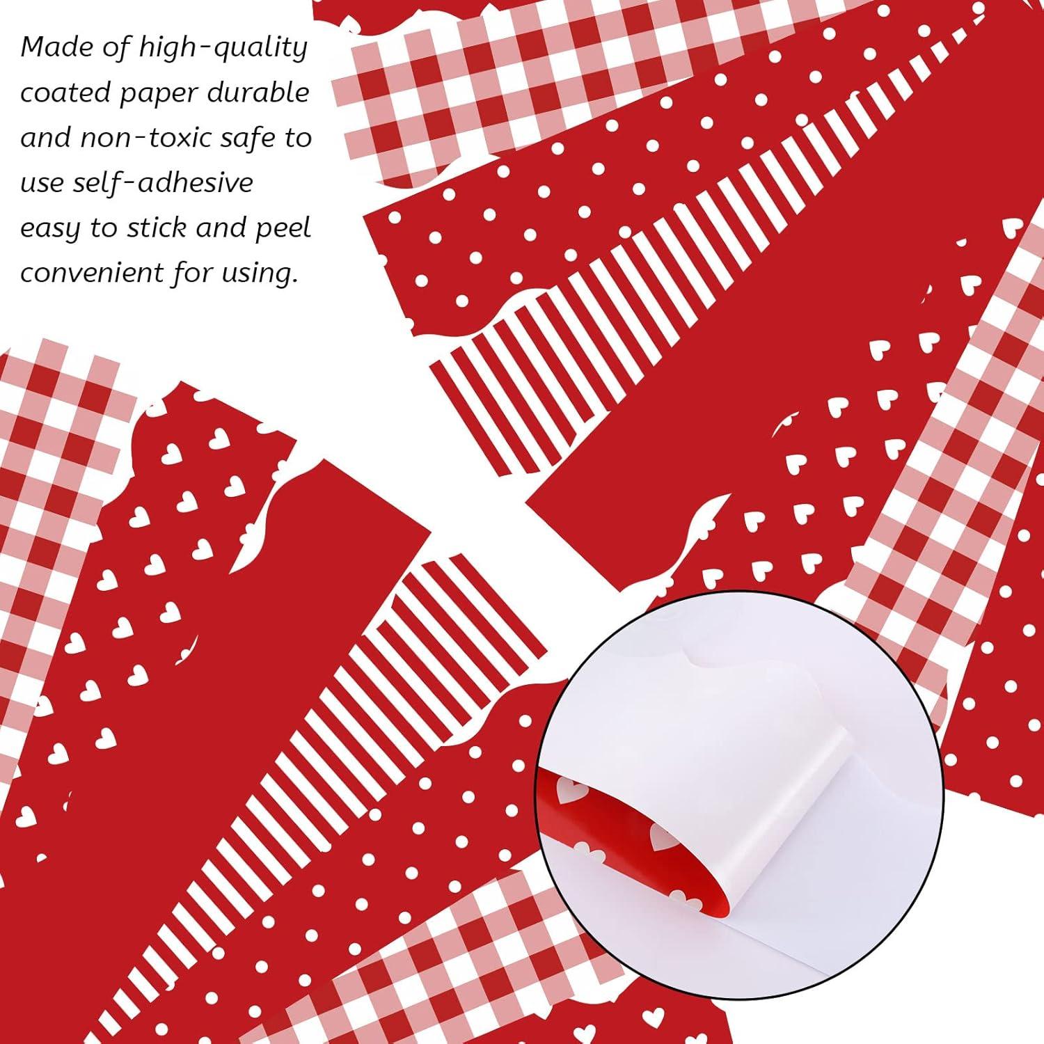 imageWhaline 69 Feet Valentines Day Bulletin Board Borders 5 Styles 60 Pieces Rolled Border Scalloped Border Heart Plaid Spot Stripe Red Bulletin Board Stickers for Decoration Party Home OfficeRed