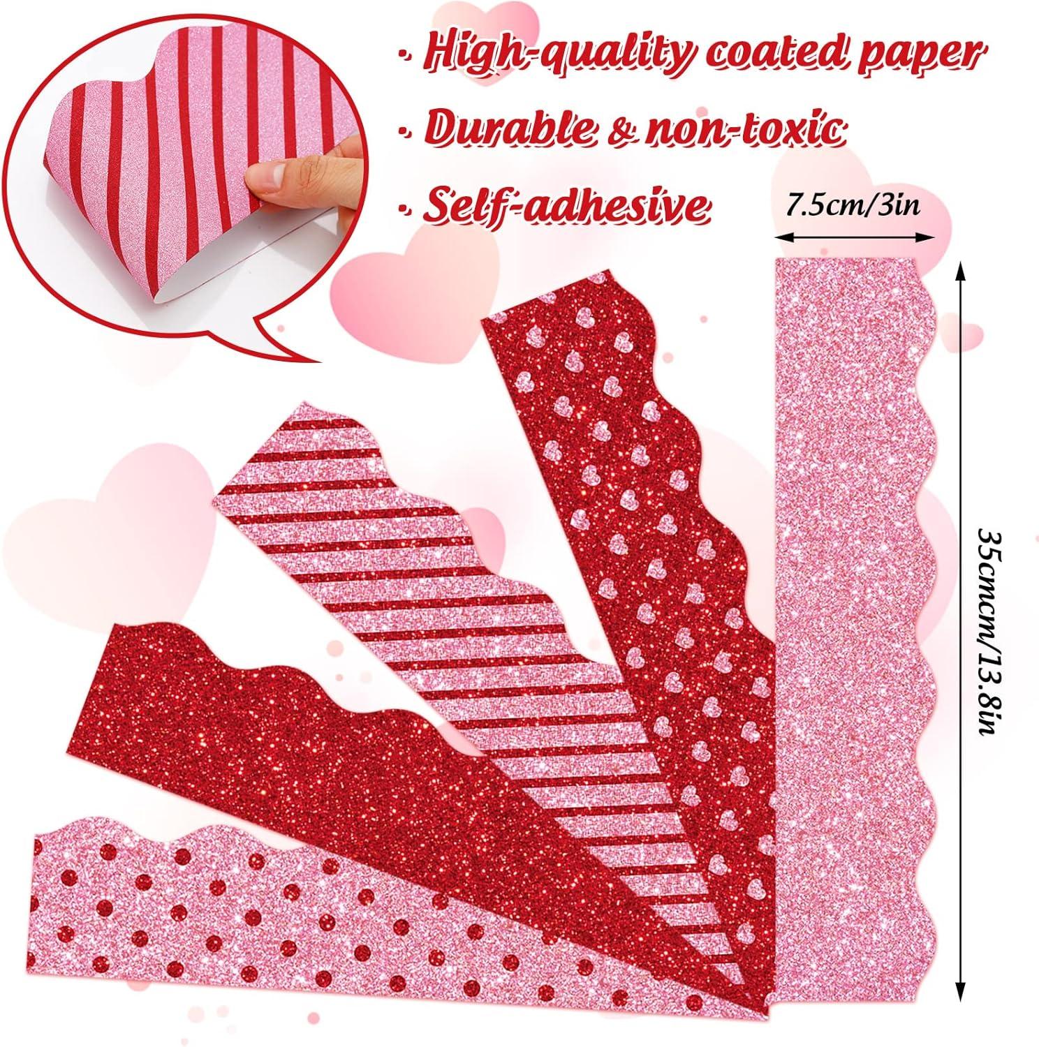 imageWhaline 69Ft Christmas Glitter Bulletin Board Borders 5 Designs Shine Stripe Dot Red Green Gold Merry Christmas Decoration Trim Bulletin Board Stickers for School Classroom Office Party DecorationValentines Day