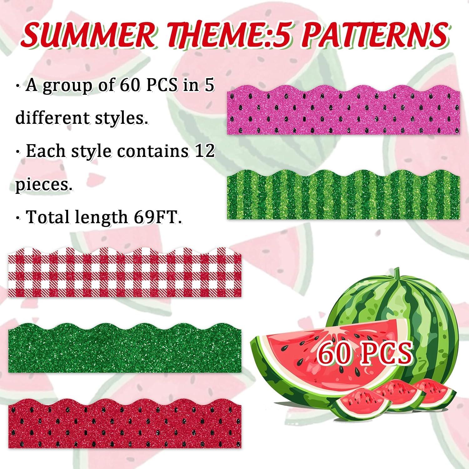 imageWhaline 69Ft Christmas Glitter Bulletin Board Borders 5 Designs Shine Stripe Dot Red Green Gold Merry Christmas Decoration Trim Bulletin Board Stickers for School Classroom Office Party DecorationWatermelon