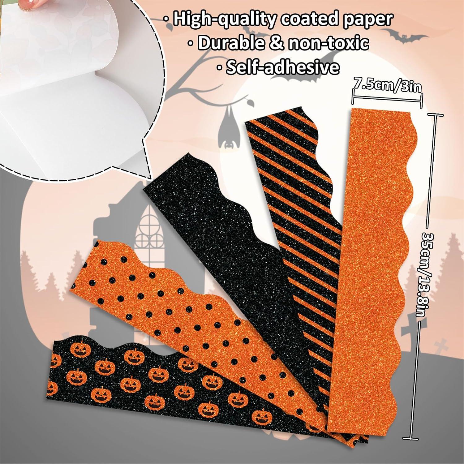 imageWhaline 69Ft Christmas Glitter Bulletin Board Borders 5 Designs Shine Stripe Dot Red Green Gold Merry Christmas Decoration Trim Bulletin Board Stickers for School Classroom Office Party DecorationHalloween Pumpkin