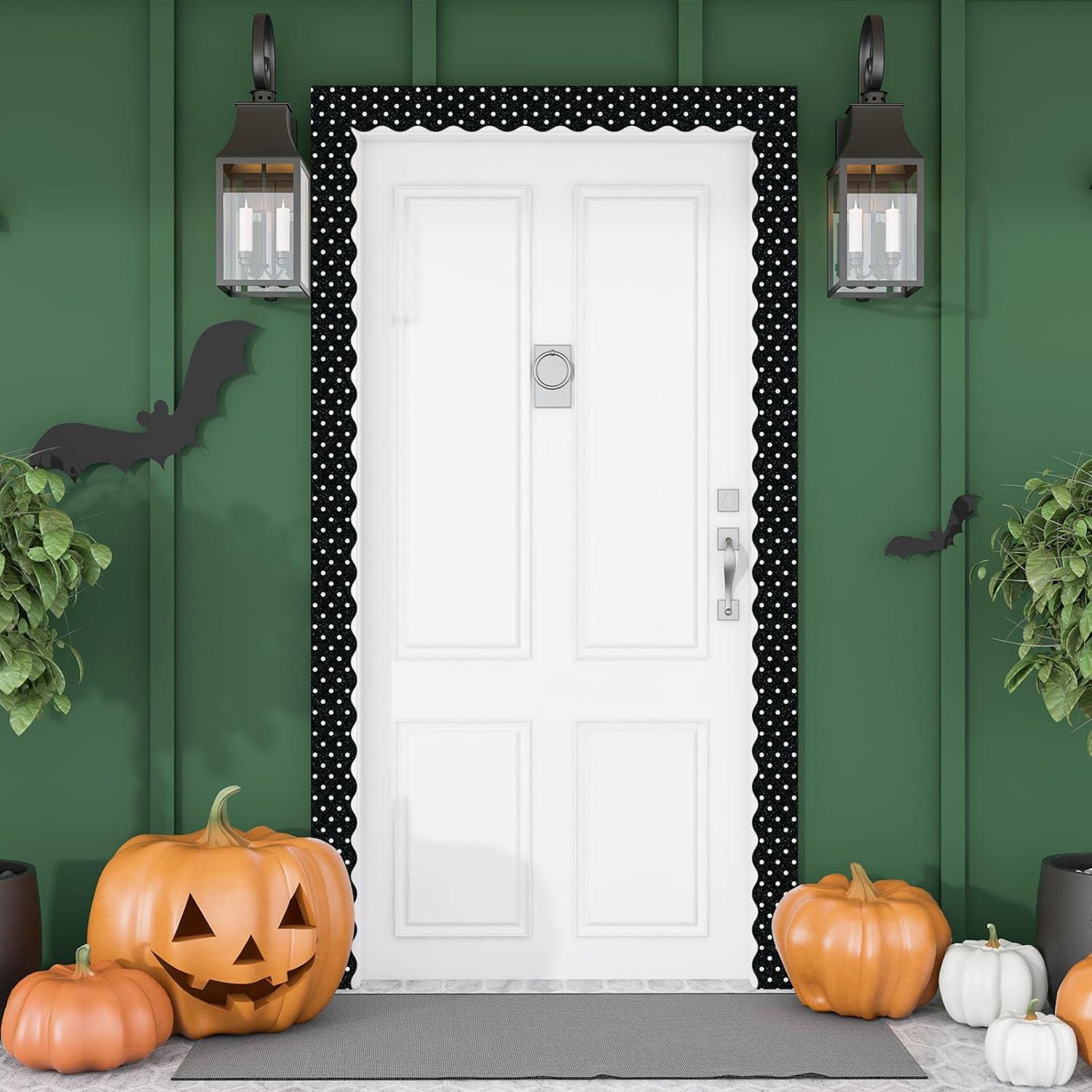 imageWhaline 69Ft Christmas Glitter Bulletin Board Borders 5 Designs Shine Stripe Dot Red Green Gold Merry Christmas Decoration Trim Bulletin Board Stickers for School Classroom Office Party DecorationHalloween Ghost