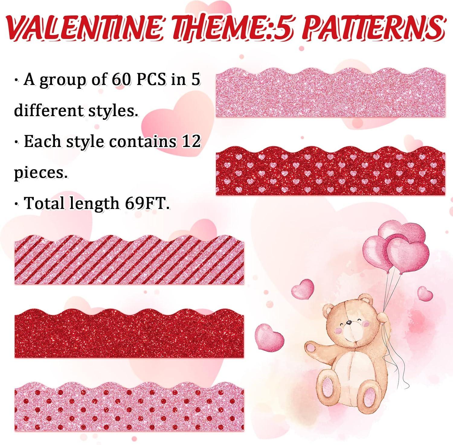 imageWhaline 69Ft Christmas Glitter Bulletin Board Borders 5 Designs Shine Stripe Dot Red Green Gold Merry Christmas Decoration Trim Bulletin Board Stickers for School Classroom Office Party DecorationValentines Day