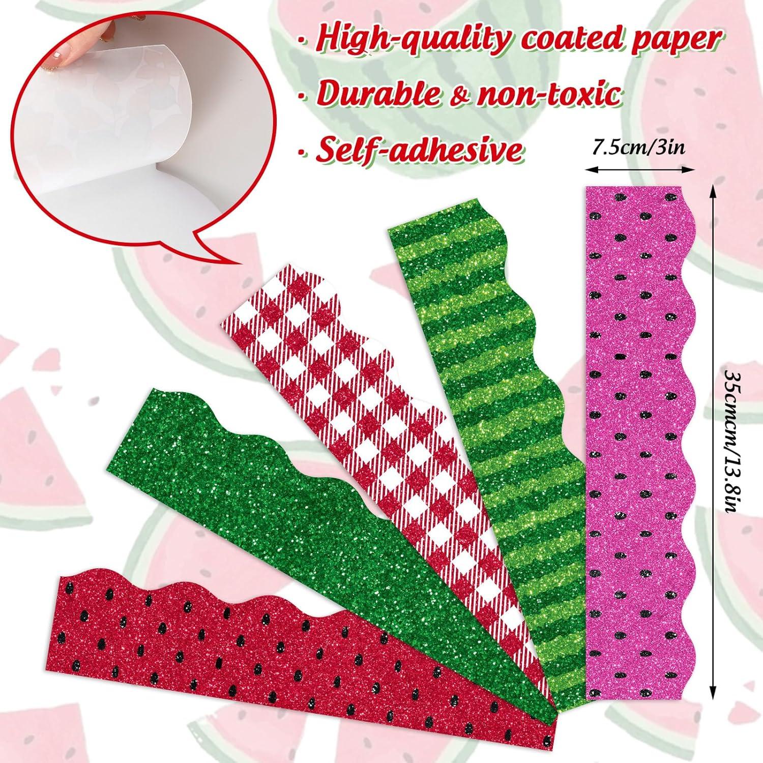 imageWhaline 69Ft Christmas Glitter Bulletin Board Borders 5 Designs Shine Stripe Dot Red Green Gold Merry Christmas Decoration Trim Bulletin Board Stickers for School Classroom Office Party DecorationWatermelon