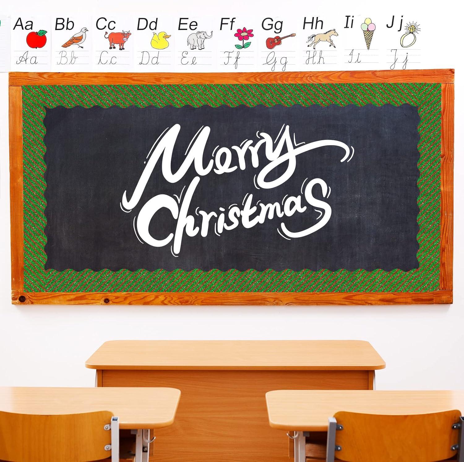 imageWhaline 69Ft Christmas Glitter Bulletin Board Borders 5 Designs Shine Stripe Dot Red Green Gold Merry Christmas Decoration Trim Bulletin Board Stickers for School Classroom Office Party DecorationChristmas