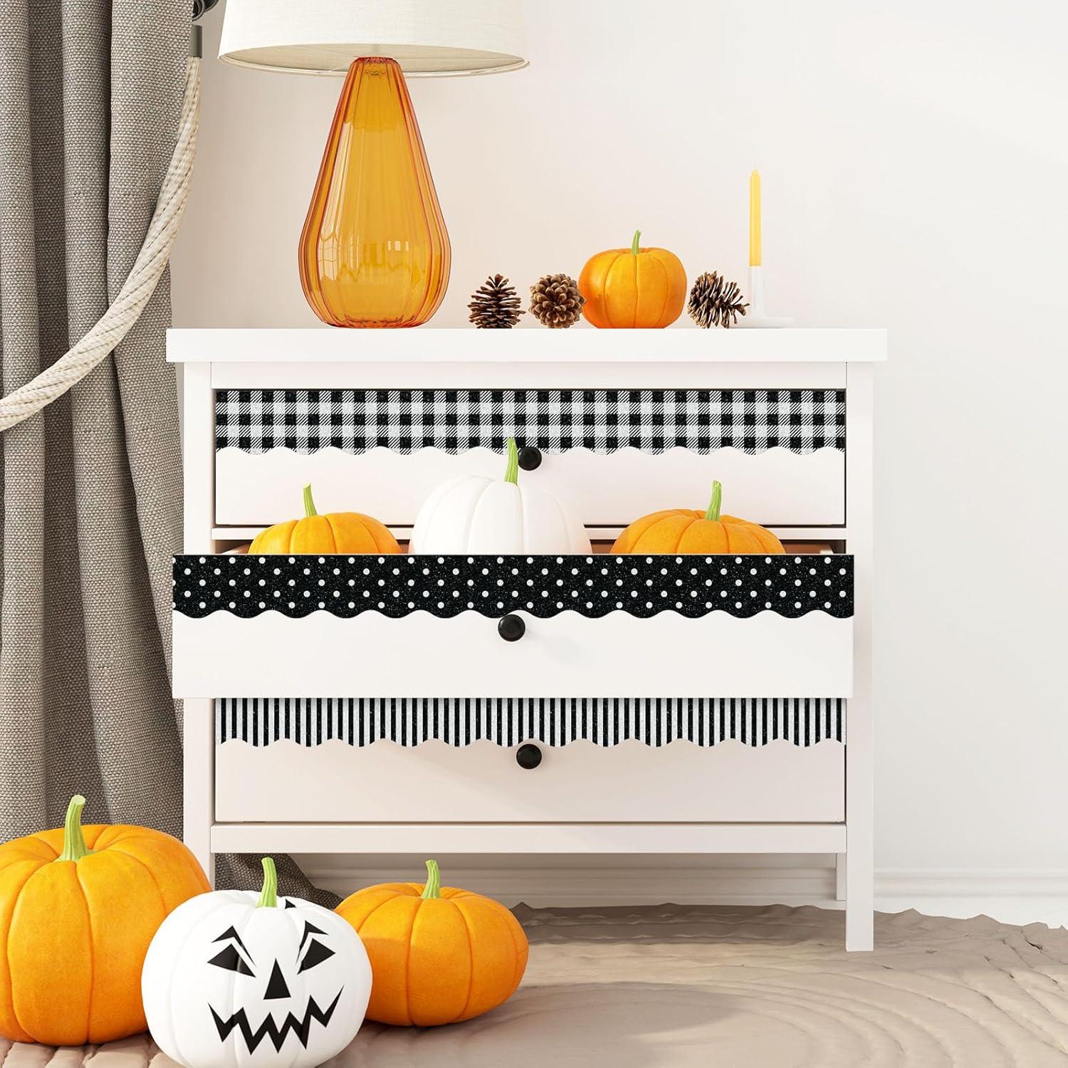 imageWhaline 69Ft Christmas Glitter Bulletin Board Borders 5 Designs Shine Stripe Dot Red Green Gold Merry Christmas Decoration Trim Bulletin Board Stickers for School Classroom Office Party DecorationHalloween Ghost