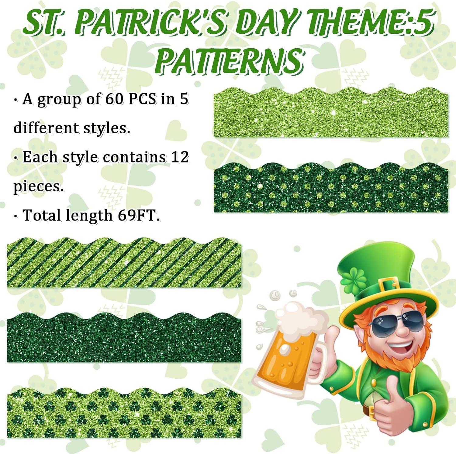 imageWhaline 69Ft Christmas Glitter Bulletin Board Borders 5 Designs Shine Stripe Dot Red Green Gold Merry Christmas Decoration Trim Bulletin Board Stickers for School Classroom Office Party DecorationSt Partricks Day