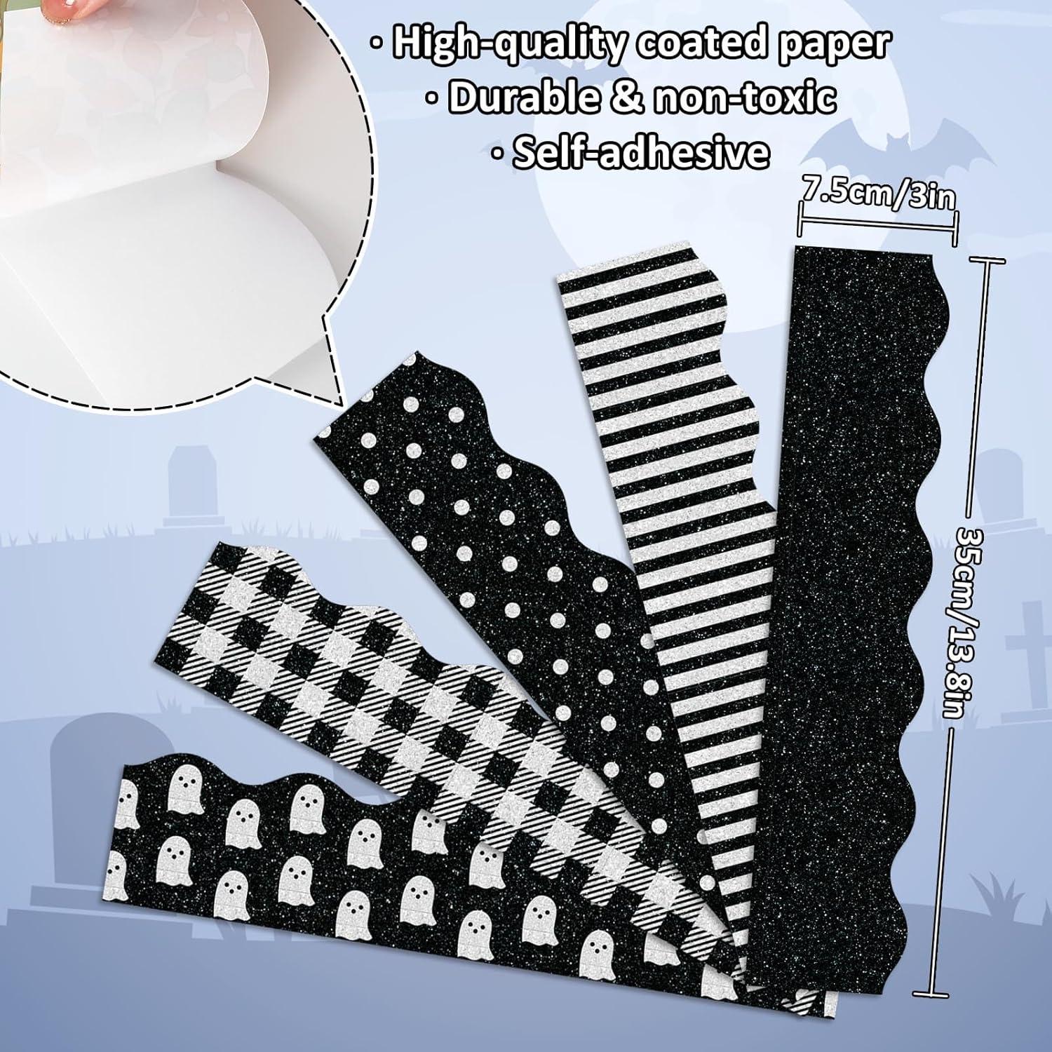 imageWhaline 69Ft Christmas Glitter Bulletin Board Borders 5 Designs Shine Stripe Dot Red Green Gold Merry Christmas Decoration Trim Bulletin Board Stickers for School Classroom Office Party DecorationHalloween Ghost