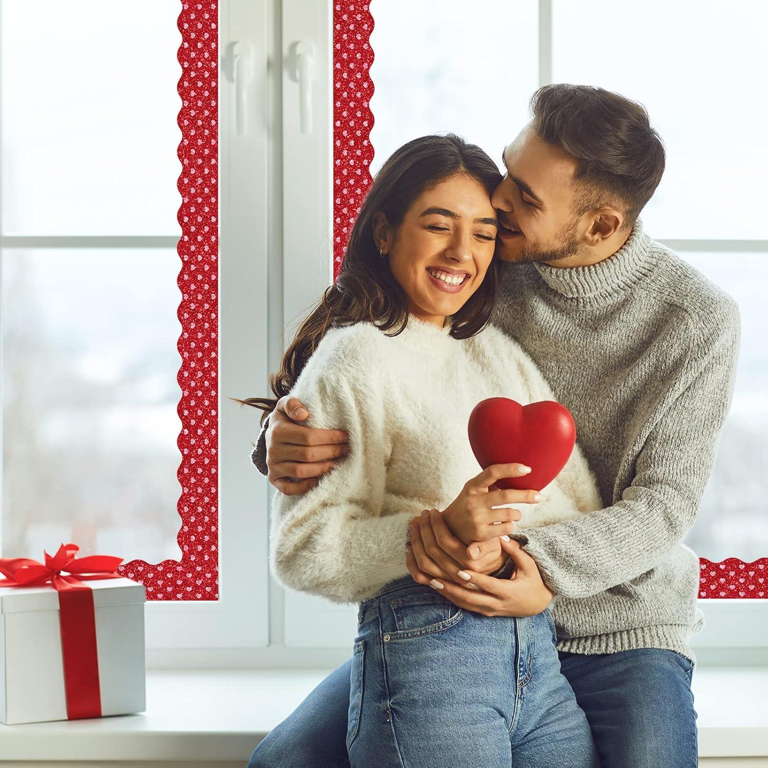 imageWhaline 69Ft Christmas Glitter Bulletin Board Borders 5 Designs Shine Stripe Dot Red Green Gold Merry Christmas Decoration Trim Bulletin Board Stickers for School Classroom Office Party DecorationValentines Day