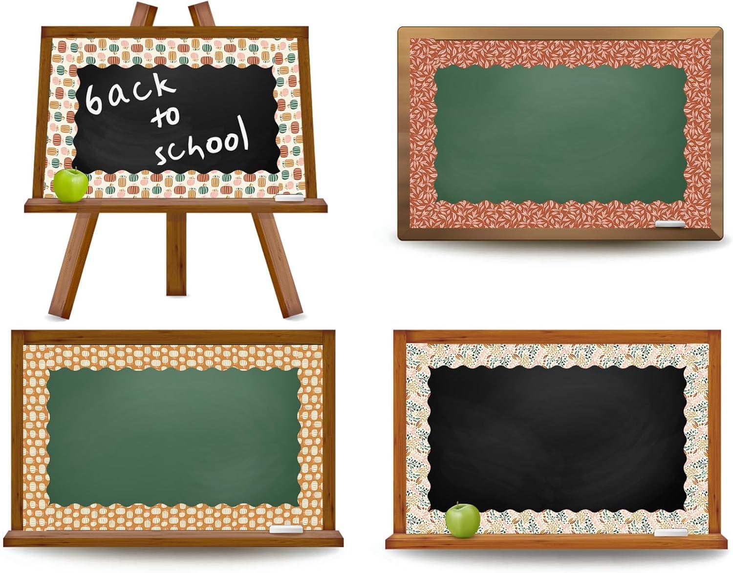 imageWhaline 69Ft Fall Boho Bulletin Board Borders Pumpkin Leaves Scalloped Border Trim Autumn Retro Bulletin Board Stickers for School Home Office Decor