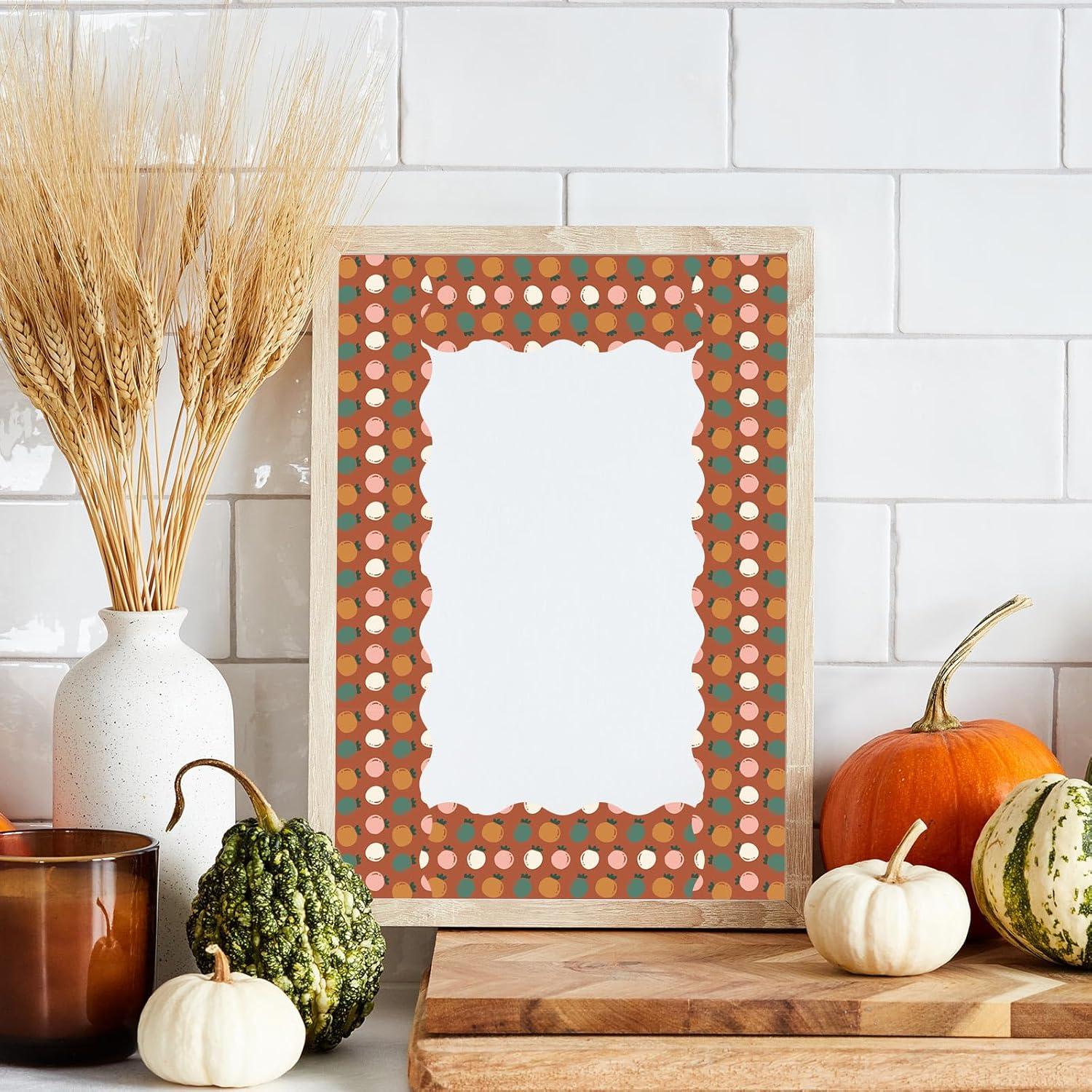 imageWhaline 69Ft Fall Boho Bulletin Board Borders Pumpkin Leaves Scalloped Border Trim Autumn Retro Bulletin Board Stickers for School Home Office Decor