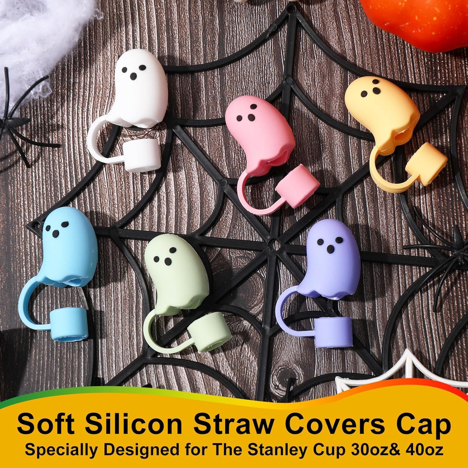 imageWhaline 6Pcs Halloween Ghost Straw Covers Pastel Cap Boo Silicone Reusable Straws Topper Colorful 10mm04In Straw Lids Protectors for 3040 OZ Tumbler Cups Accessoriesstyle 1