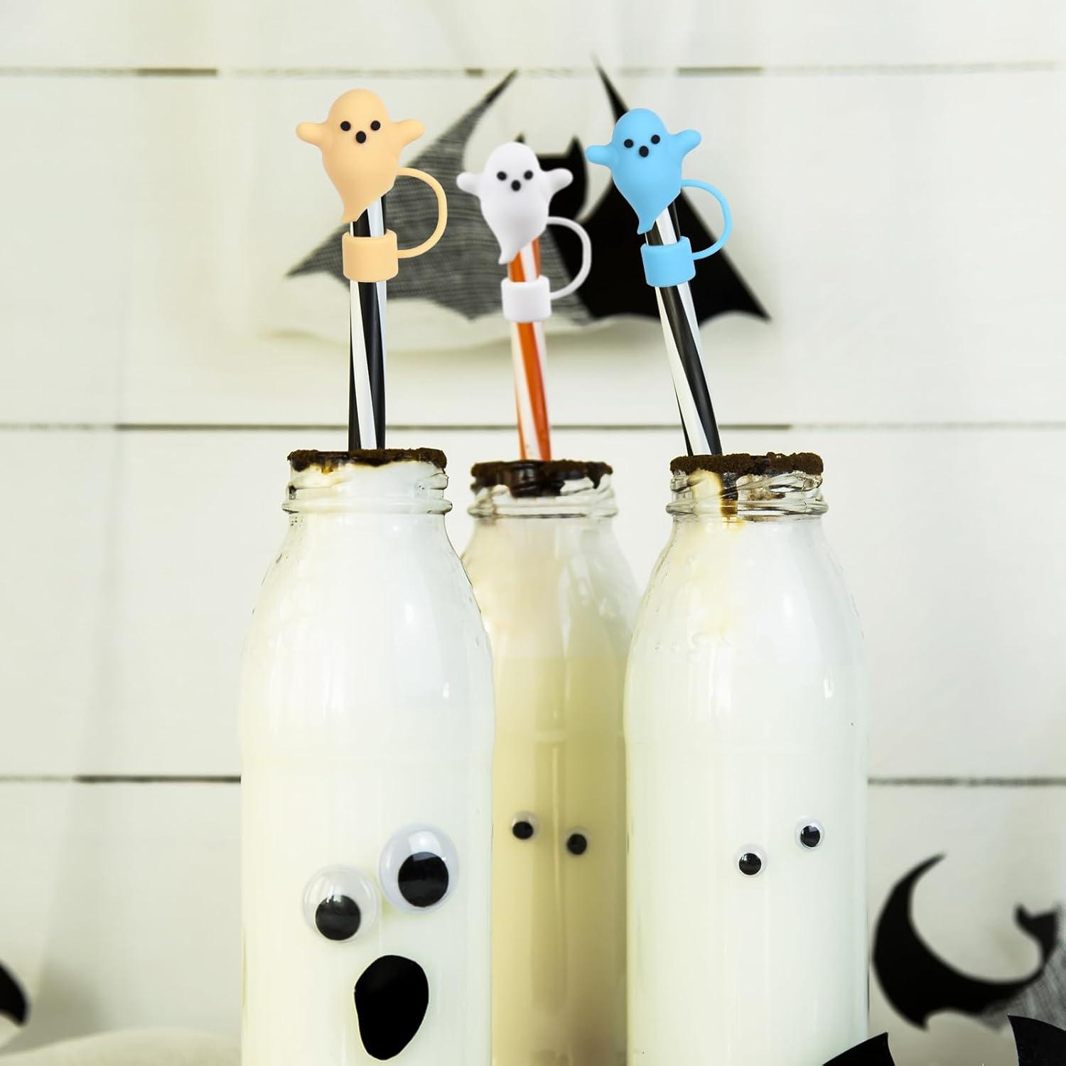 imageWhaline 6Pcs Halloween Ghost Straw Covers Pastel Cap Boo Silicone Reusable Straws Topper Colorful 10mm04In Straw Lids Protectors for 3040 OZ Tumbler Cups Accessoriesstyle 2