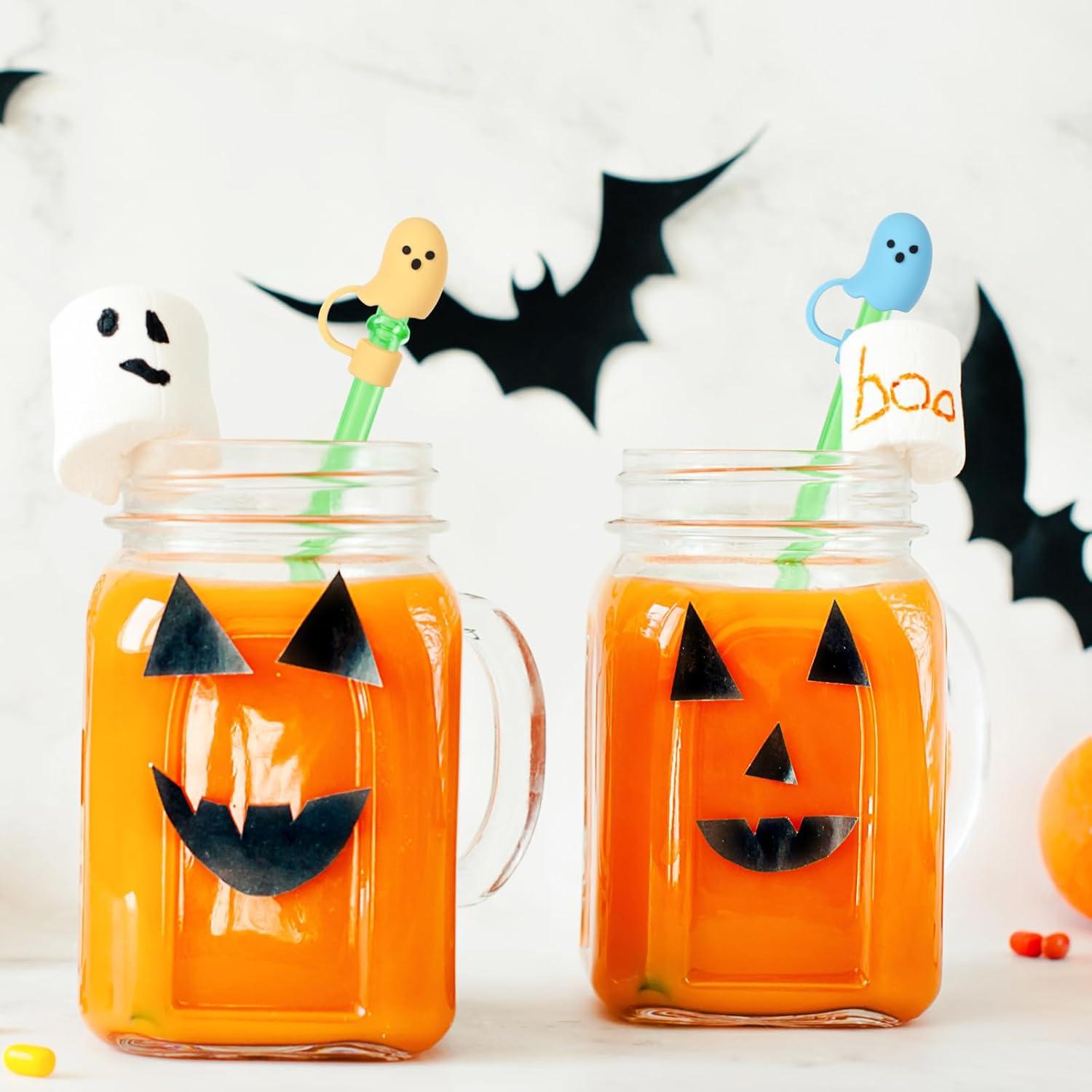 imageWhaline 6Pcs Halloween Ghost Straw Covers Pastel Cap Boo Silicone Reusable Straws Topper Colorful 10mm04In Straw Lids Protectors for 3040 OZ Tumbler Cups Accessoriesstyle 1