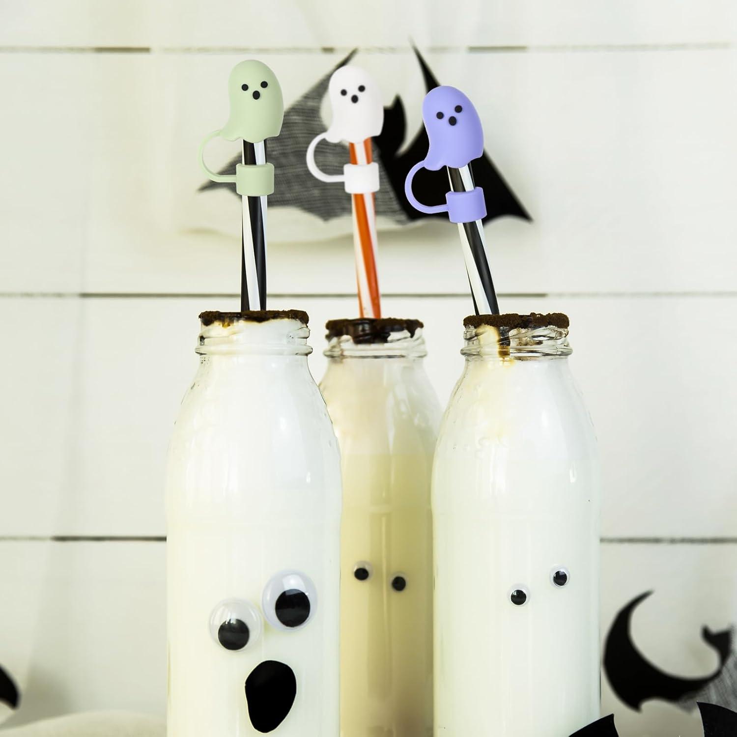 imageWhaline 6Pcs Halloween Ghost Straw Covers Pastel Cap Boo Silicone Reusable Straws Topper Colorful 10mm04In Straw Lids Protectors for 3040 OZ Tumbler Cups Accessoriesstyle 1