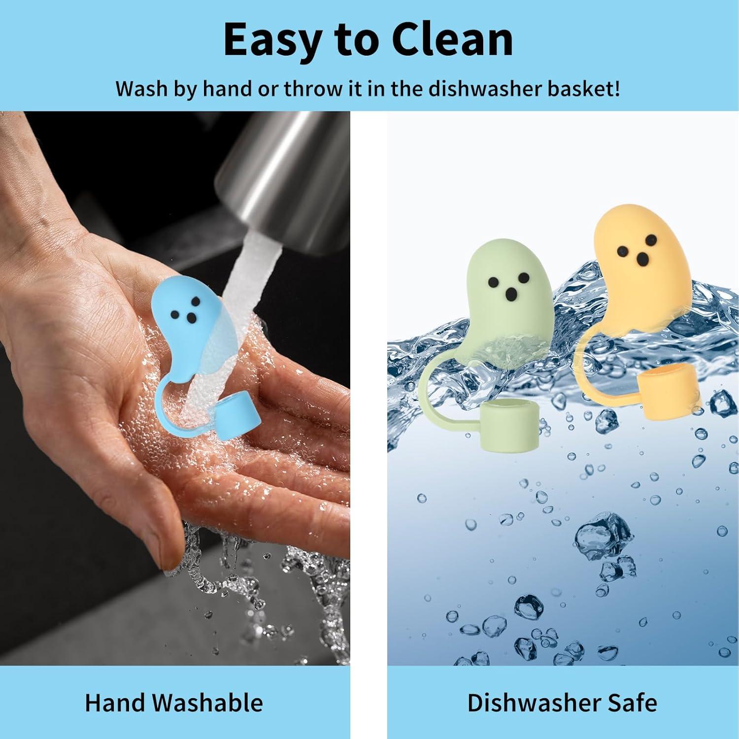 imageWhaline 6Pcs Halloween Ghost Straw Covers Pastel Cap Boo Silicone Reusable Straws Topper Colorful 10mm04In Straw Lids Protectors for 3040 OZ Tumbler Cups Accessoriesstyle 1