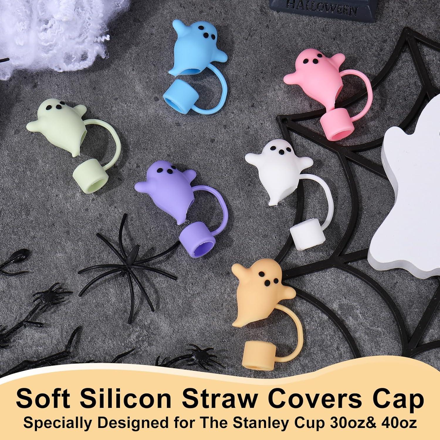 imageWhaline 6Pcs Halloween Ghost Straw Covers Pastel Cap Boo Silicone Reusable Straws Topper Colorful 10mm04In Straw Lids Protectors for 3040 OZ Tumbler Cups Accessoriesstyle 2