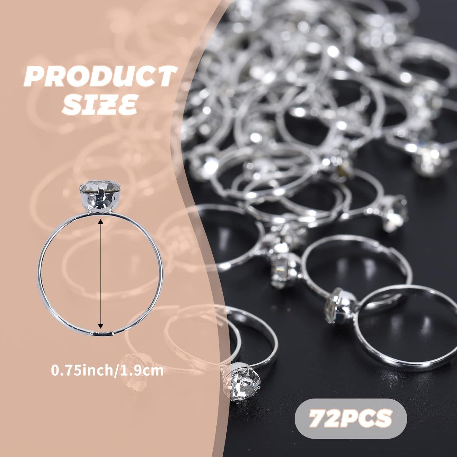 imageWhaline 72Pcs Diamond Rings Adjustable Engagement Rings Rose Gold Wedding Decorations for Wedding Table Decorations Bridal Shower Game and Party FavorsSliver
