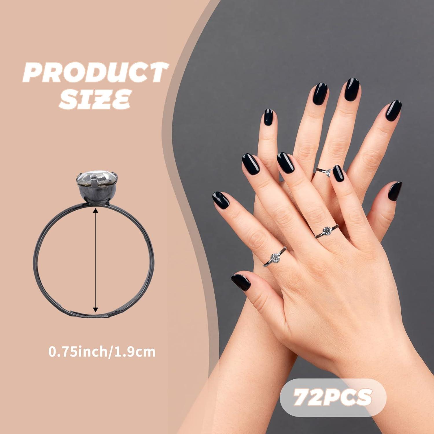 imageWhaline 72Pcs Diamond Rings Adjustable Engagement Rings Rose Gold Wedding Decorations for Wedding Table Decorations Bridal Shower Game and Party FavorsBlack