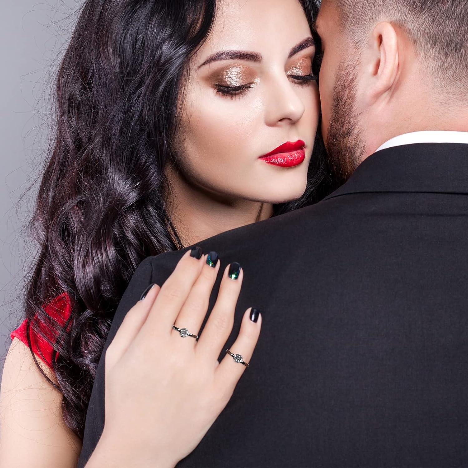 imageWhaline 72Pcs Diamond Rings Adjustable Engagement Rings Rose Gold Wedding Decorations for Wedding Table Decorations Bridal Shower Game and Party FavorsBlack