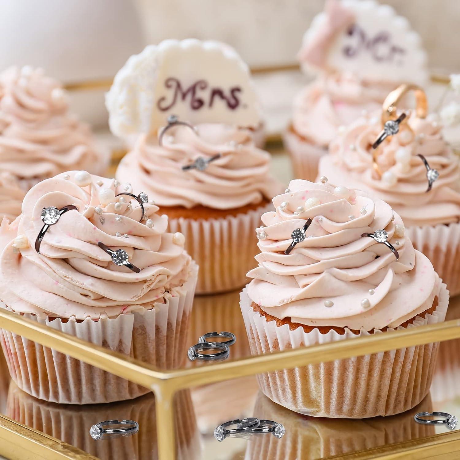 imageWhaline 72Pcs Diamond Rings Adjustable Engagement Rings Rose Gold Wedding Decorations for Wedding Table Decorations Bridal Shower Game and Party FavorsBlack